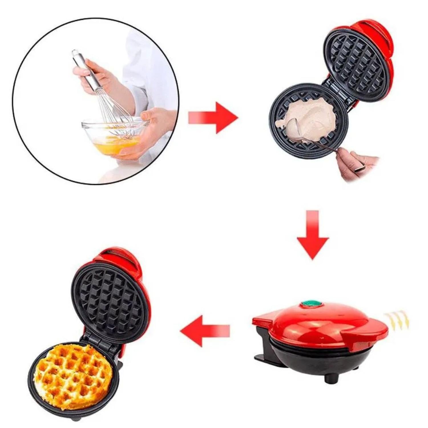 MINI WAFFLERA ANTIADHERENTE ELÉCTRICA PORTÁTIL DE 350W ROJO - 3