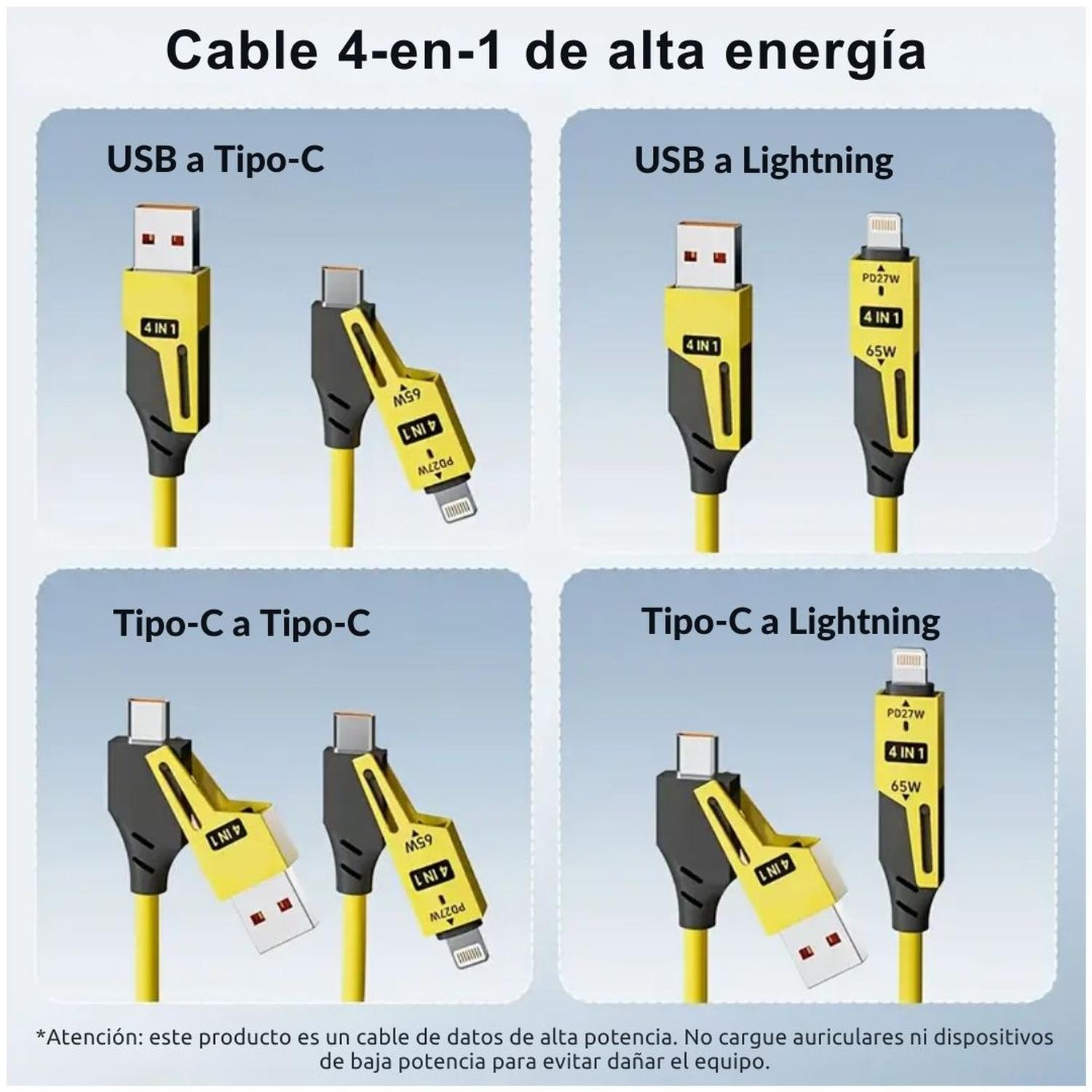 CARGADOR CARGA RÁPIDA DE 120W + CABLE 4 EN 1 USB + TIPO C +LIGHTNING - 7