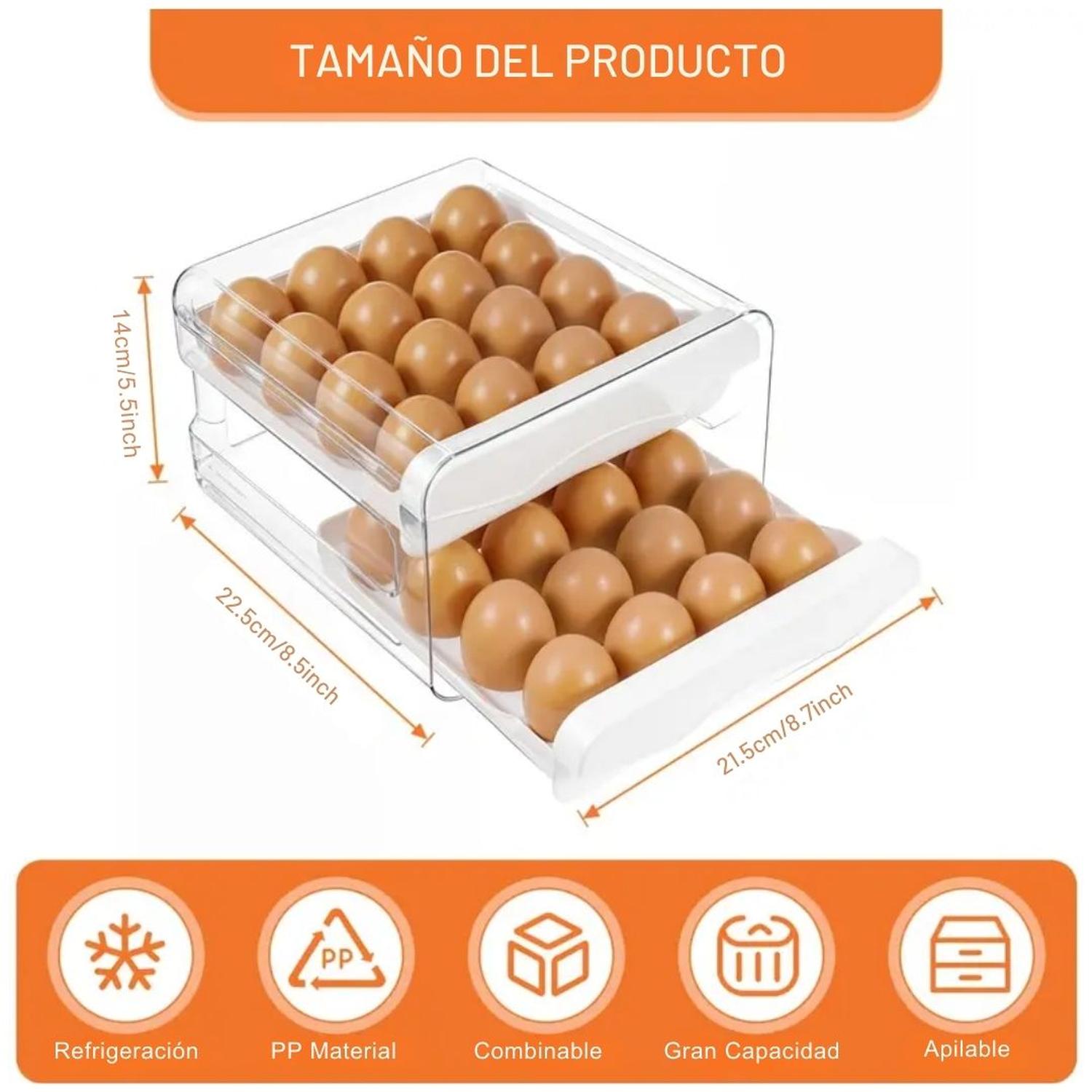 ORGANIZADOR DE HUEVOS 2 NIVELES APILABLE PORTA HUEVOS DE ACRÍLICO 32 UND TAMAÑO M - 3