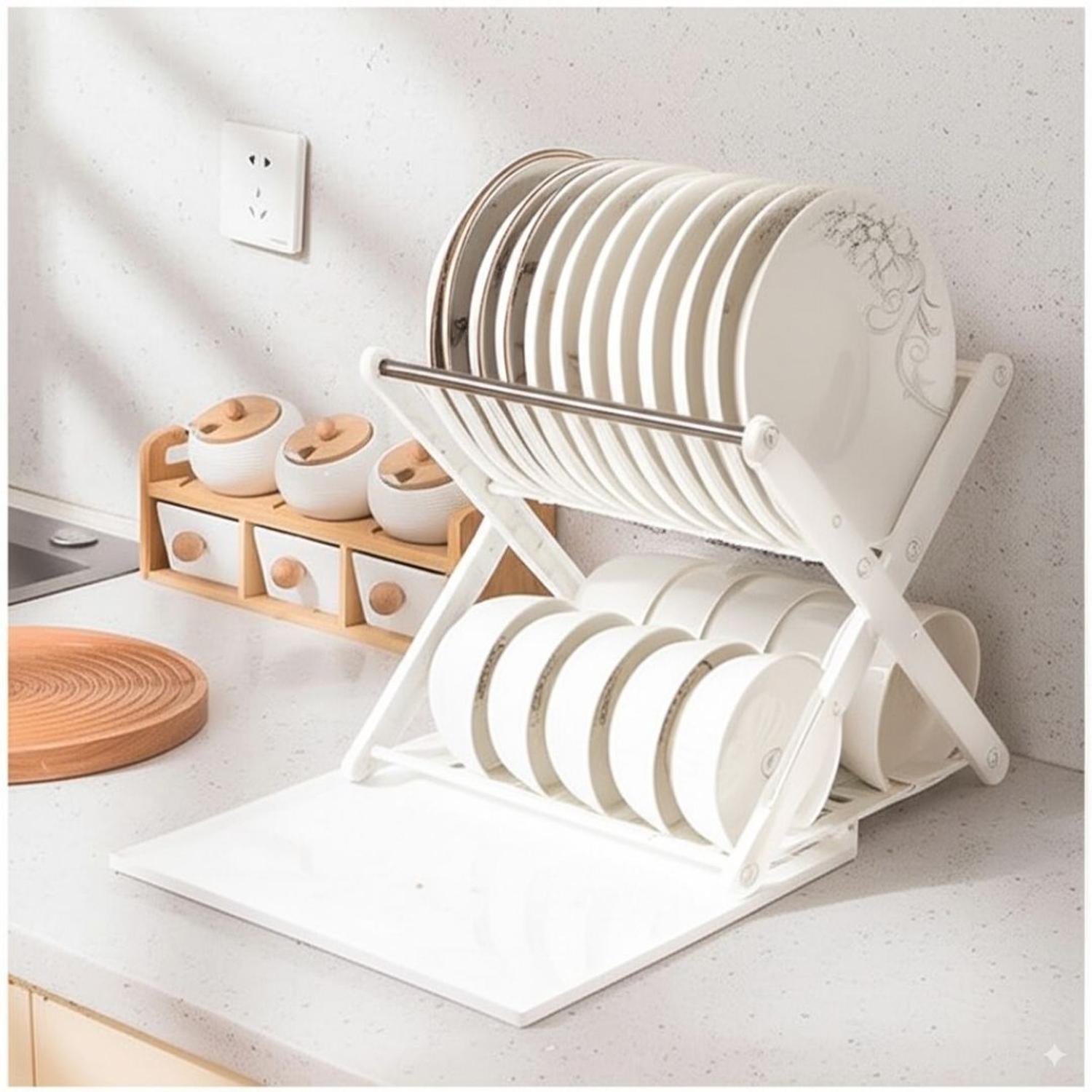 ESCURRIDOR DE PLATOS VAJILLA 2 NIVELES CON BANDEJA DE GOTEO 28X30X30CM TAMAÑO M - 1
