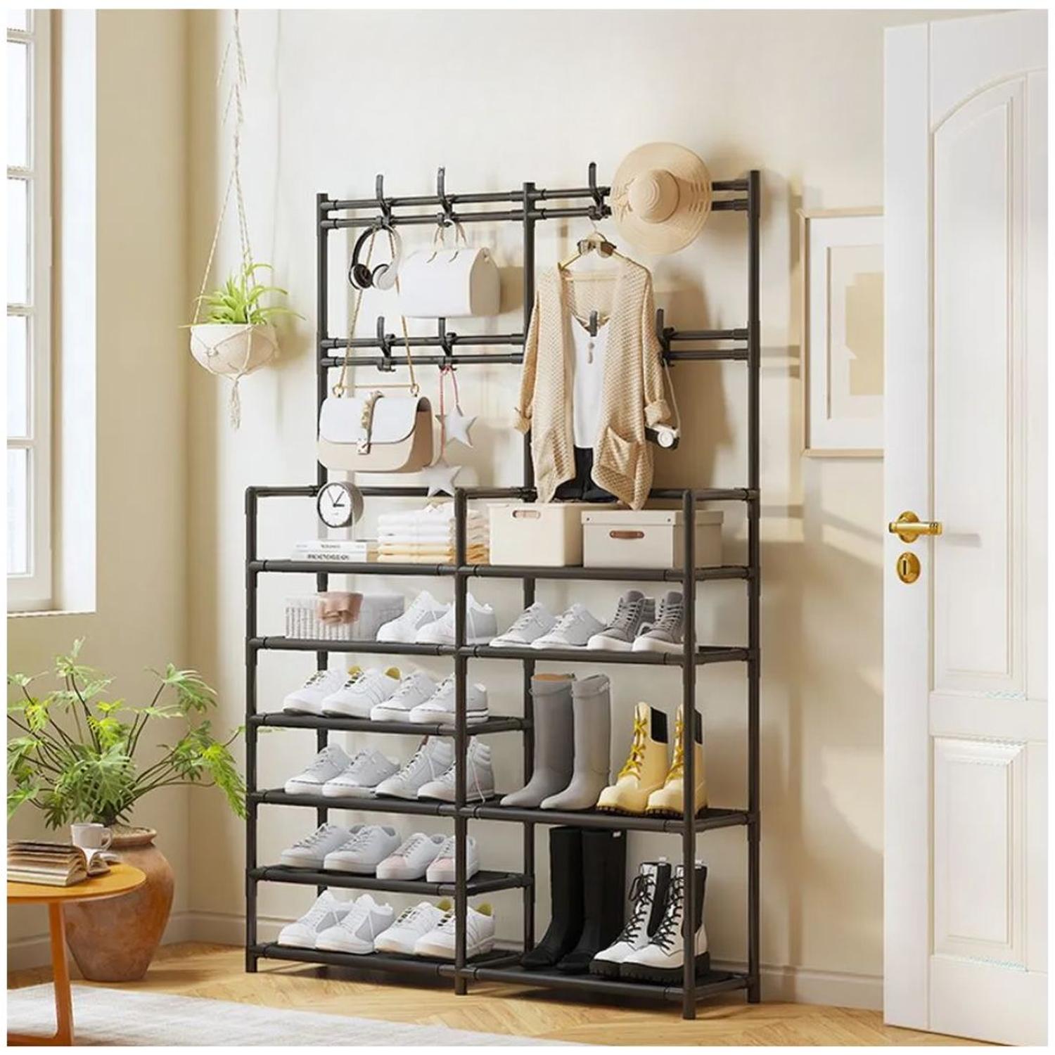ESTANTE ORGANIZADOR ZAPATERA PERCHERO MULTIUSOS 2 CUERPOS 6 NIVELES 162X96X28CM TAMAÑO M - 1