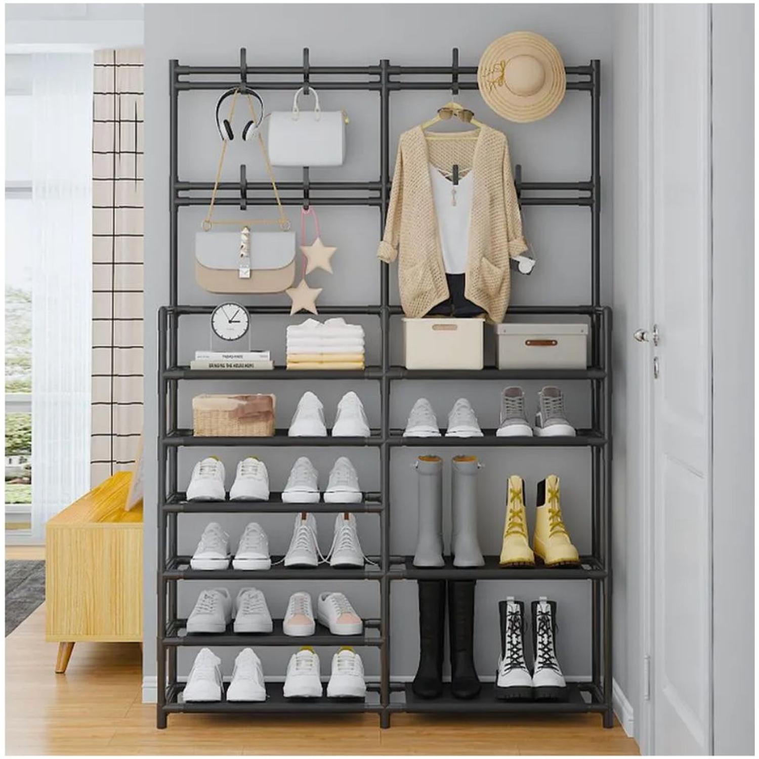 ESTANTE ORGANIZADOR ZAPATERA PERCHERO MULTIUSOS 2 CUERPOS 6 NIVELES 162X96X28CM TAMAÑO M - 2