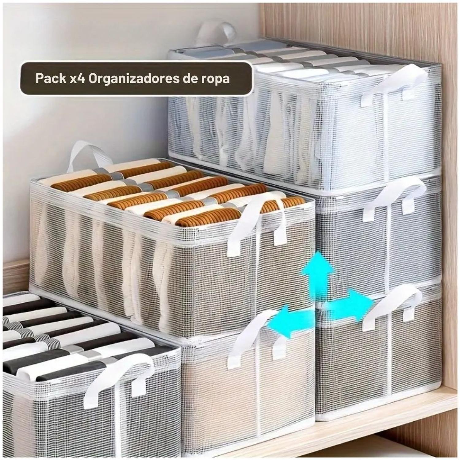 PACK X4 CAJAS ORGANIZADORAS DE ROPA MULTIUSOS PLEGABLE TRANSPARENTE - 1