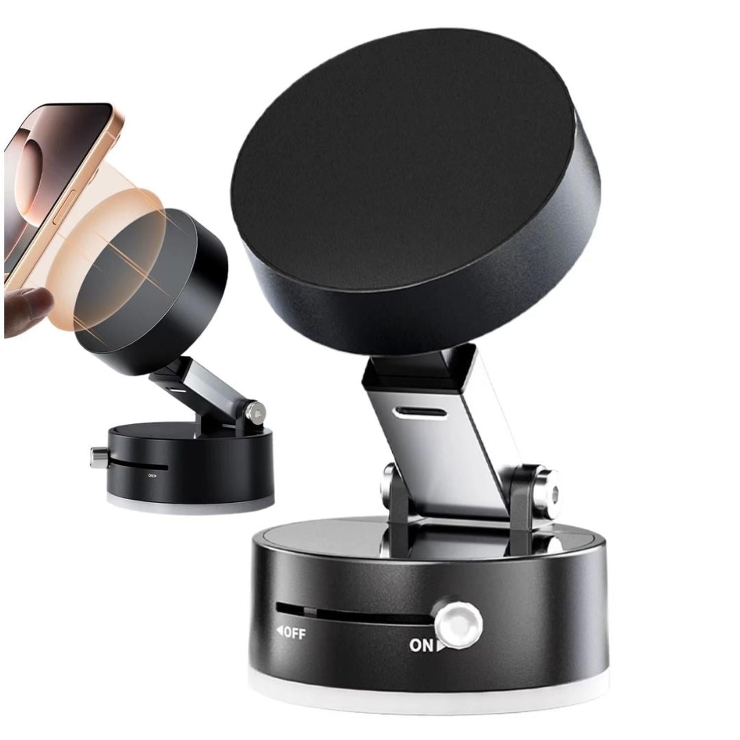SOPORTE MAGNÉTICO PARA CELULAR HOLDER IMANTADO PLEGABLE AUTO CASA SUCCIÓN AL VACÍO NEGRO TAMAÑO M - 1