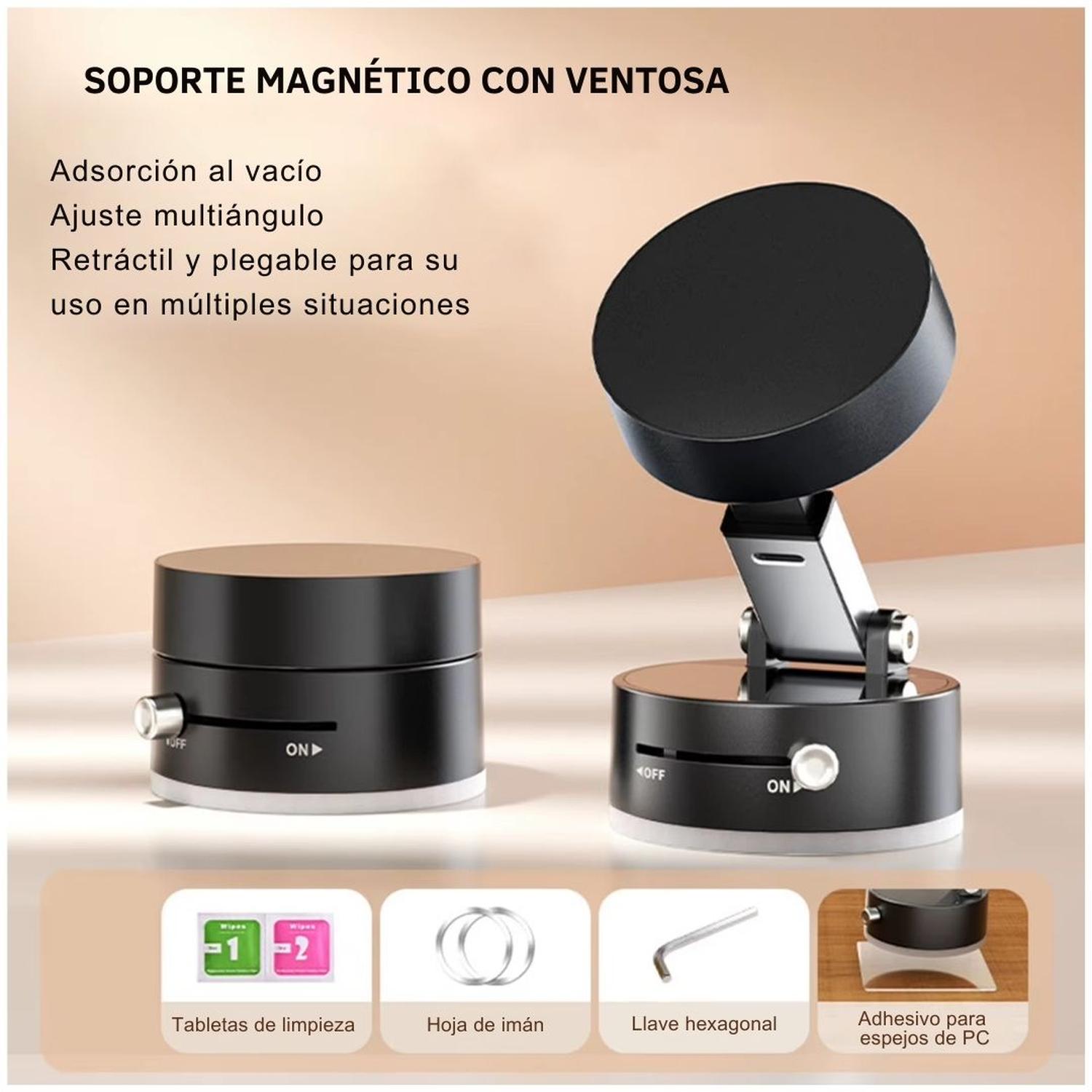 SOPORTE MAGNÉTICO PARA CELULAR HOLDER IMANTADO PLEGABLE AUTO CASA SUCCIÓN AL VACÍO NEGRO TAMAÑO M - 2