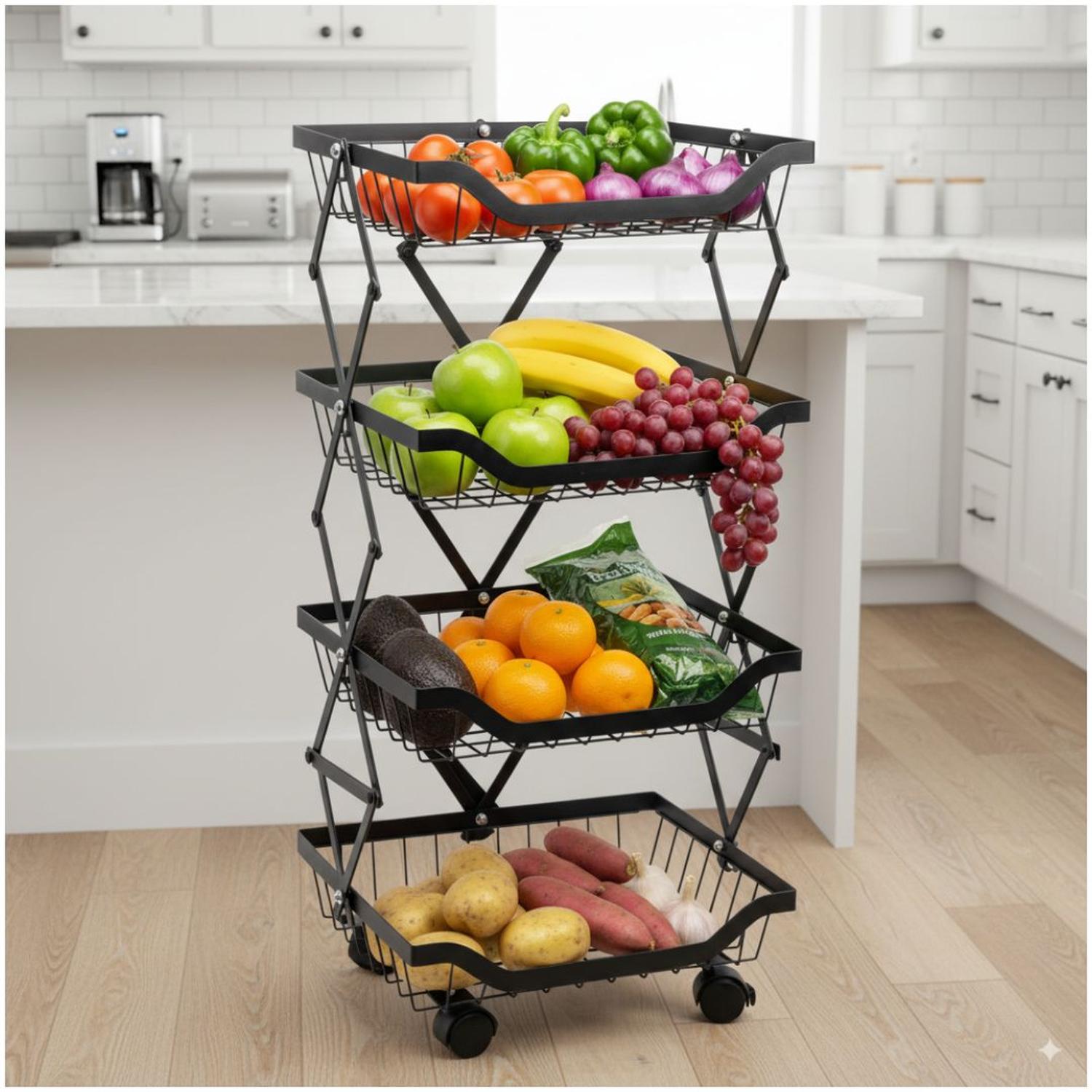 CARRITO ORGANIZADOR DE COCINA MULTIUSOS DE METAL 4 NIVELES PLEGABLE CON RUEDAS - 1