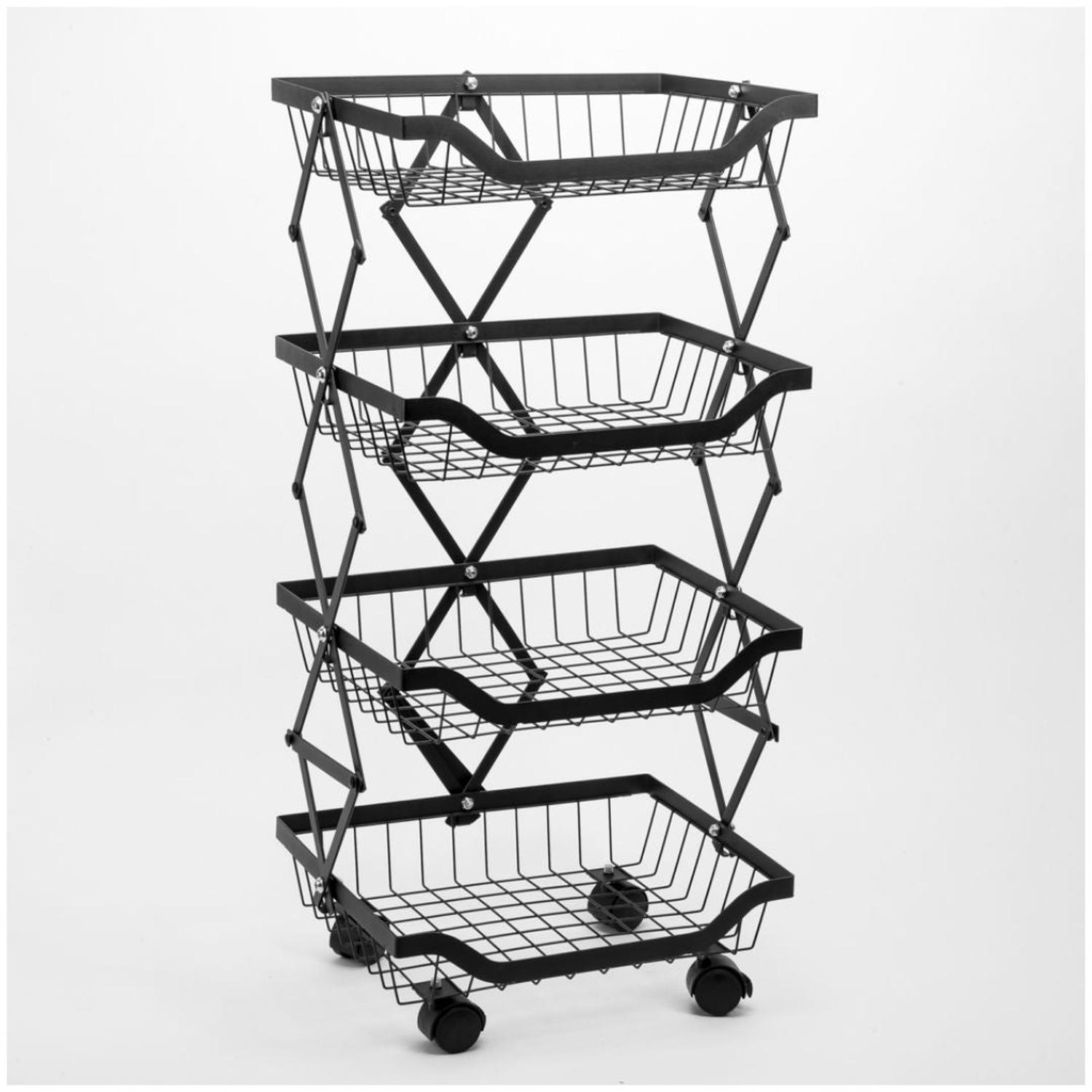 CARRITO ORGANIZADOR DE COCINA MULTIUSOS DE METAL 4 NIVELES PLEGABLE CON RUEDAS - 3