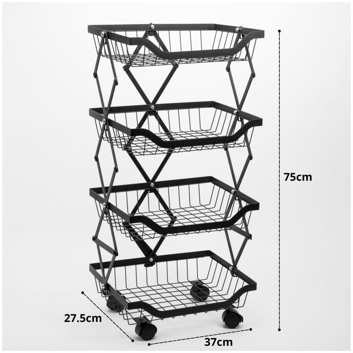 CARRITO ORGANIZADOR DE COCINA MULTIUSOS DE METAL 4 NIVELES PLEGABLE CON RUEDAS - 5