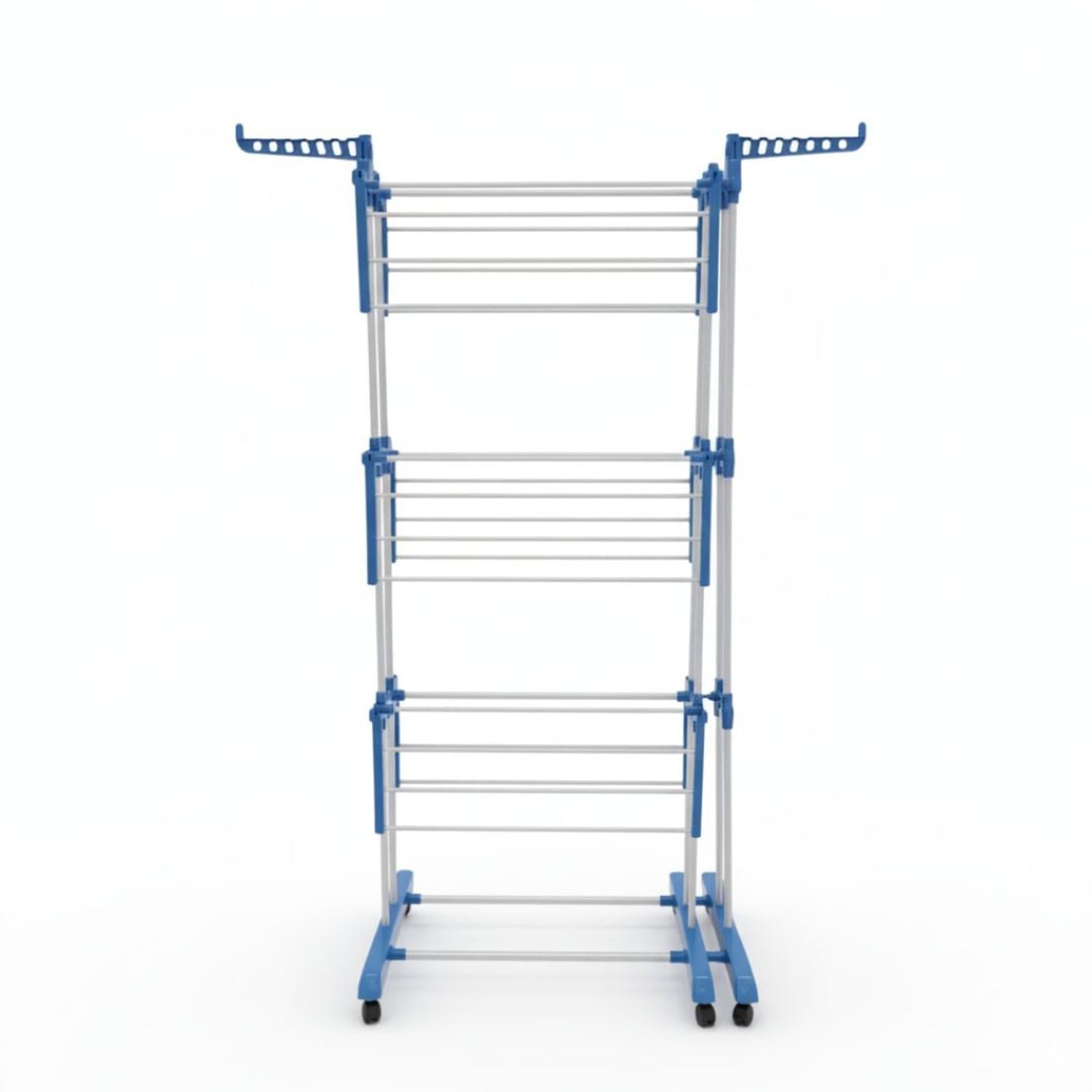 TENDEDERO DE ROPA MULTIFUNCIONAL 2 CUERPOS 4 NIVELES PLEGABLE CON RUEDAS - 2
