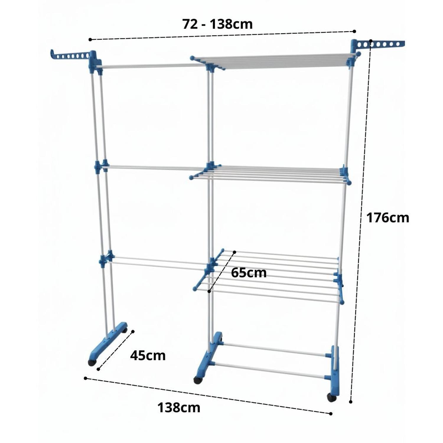 TENDEDERO DE ROPA MULTIFUNCIONAL 2 CUERPOS 4 NIVELES PLEGABLE CON RUEDAS - 5