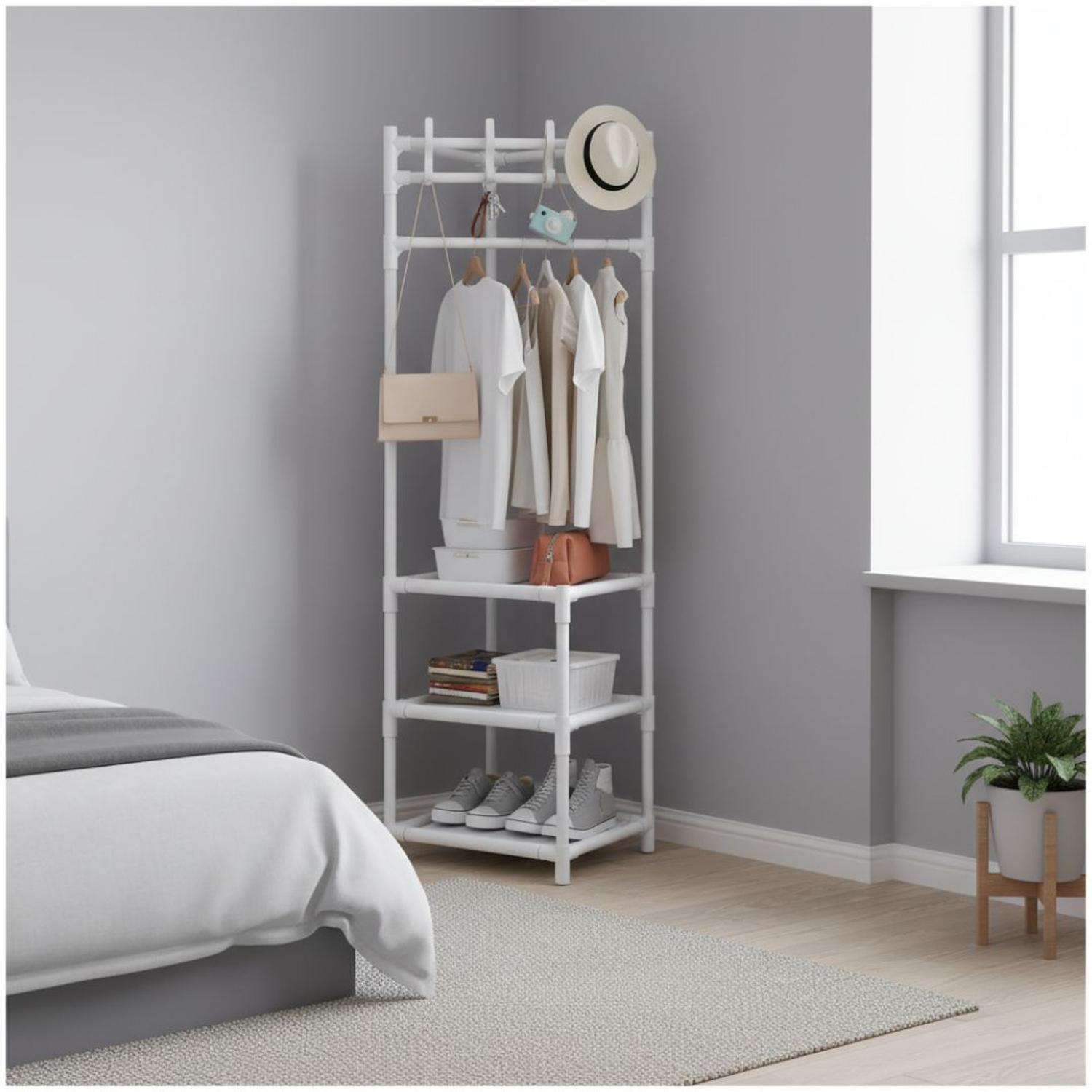 ESTANTE ORGANIZADOR COLGADOR DE ROPA ESQUINERO CON 3 REPISAS 170X43X43CM TAMAÑO M - 1