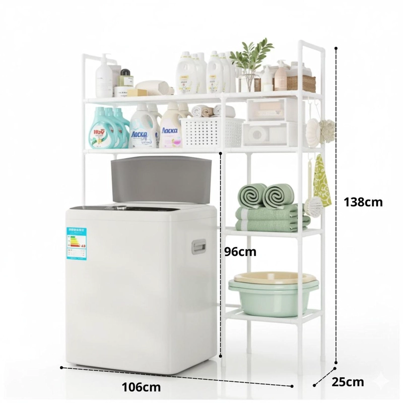 ESTANTE ORGANIZADOR MULTIUSOS PARA LAVADORA BAÑO 2 NIVELES 2 CUERPOS 138X106X25CM TAMAÑO M - 3