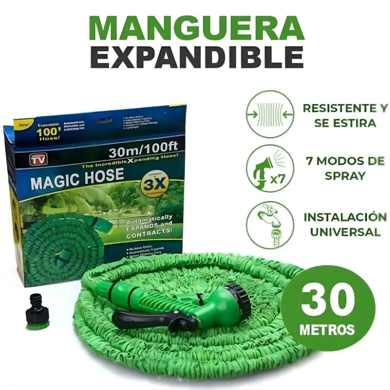MANGUERA MULTIUSOS EXPANDIBLE RETRÁCTIL CON ACCESORIOS HASTA 30 METROS 7 EN 1 TAMAÑO M - 4