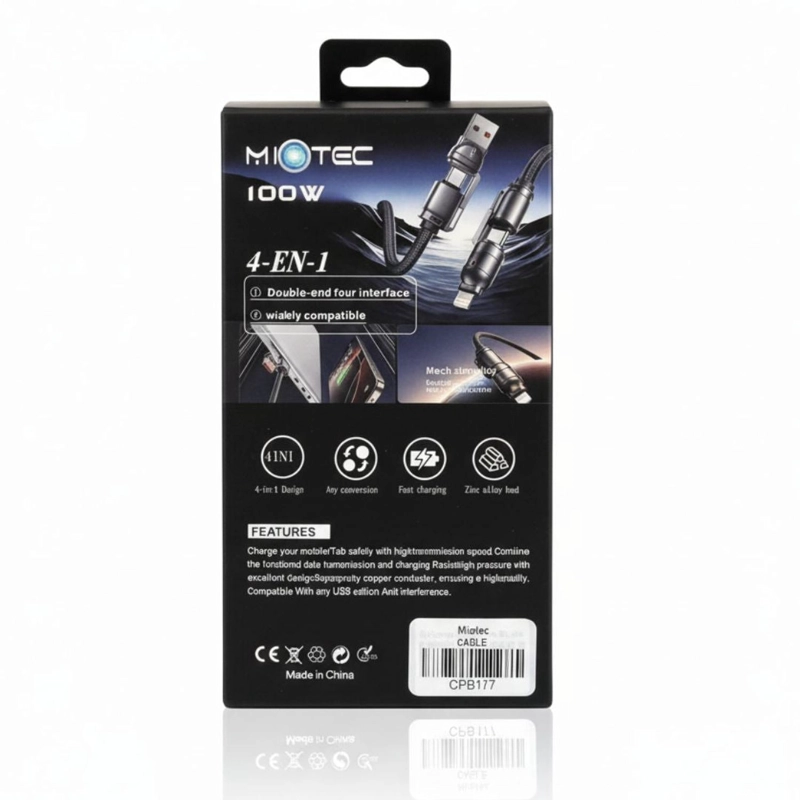 CABLE CARGA RÁPIDA Y DATOS BL-44 DE 100W 4 EN 1 USB + TIPO C +LIGHTNING - 3