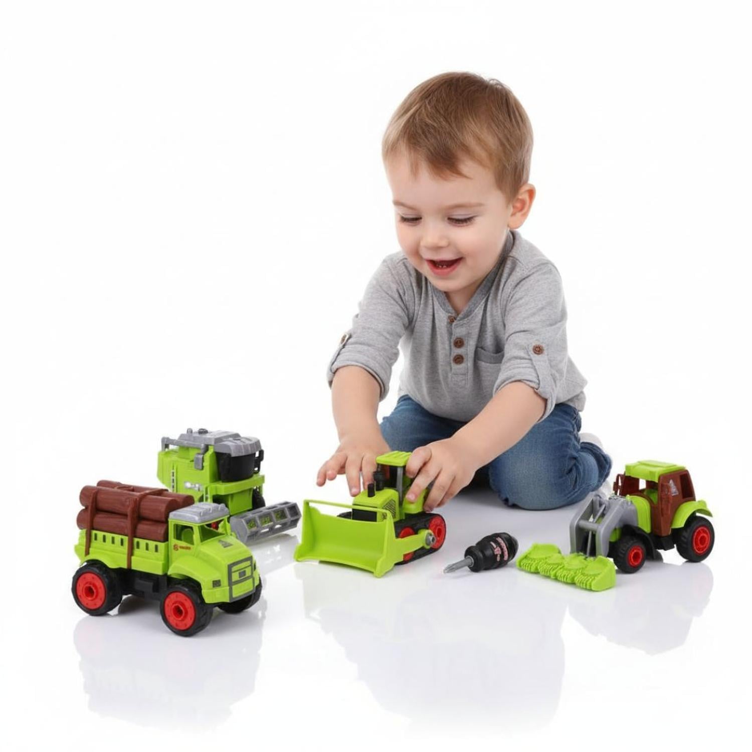 SET X4 VEHÍCULOS DE AGRICULTURA JUGUETE DIDÁCTICO DESARMABLE + DESARMADOR - 1