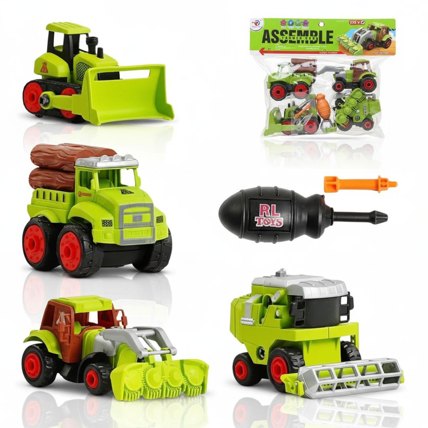 SET X4 VEHÍCULOS DE AGRICULTURA JUGUETE DIDÁCTICO DESARMABLE + DESARMADOR - 2
