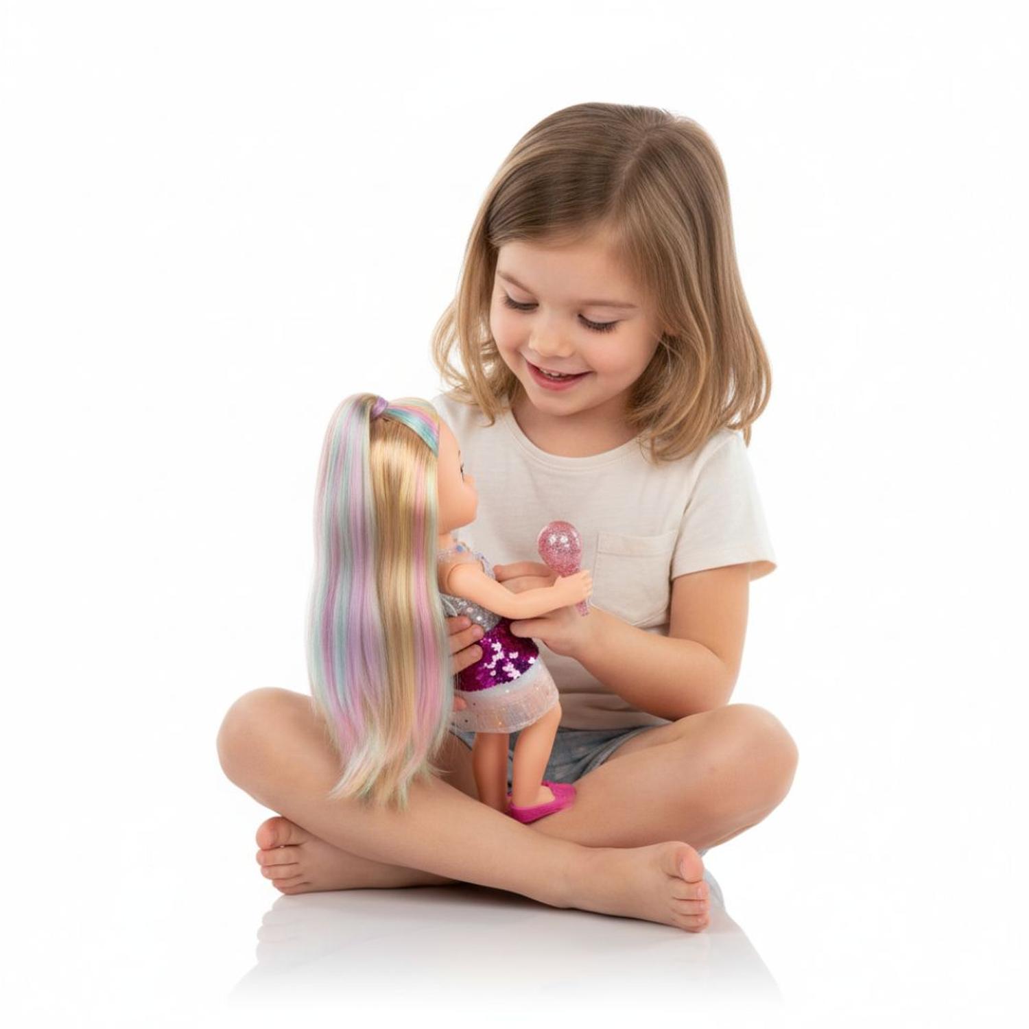 SET DE MUÑECA CANTANTE CON MICRÓFONO Y LUCES LED MULTICOLOR 34CM MUSICAL - 3