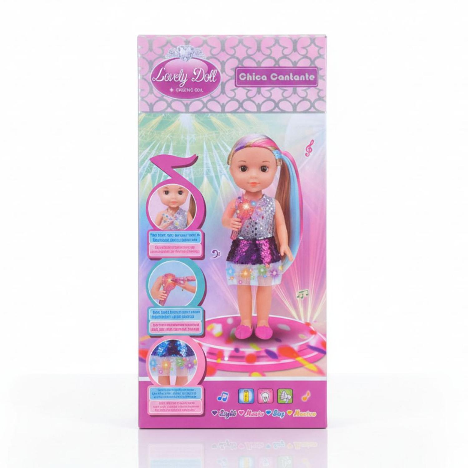 SET DE MUÑECA CANTANTE CON MICRÓFONO Y LUCES LED MULTICOLOR 34CM MUSICAL - 4