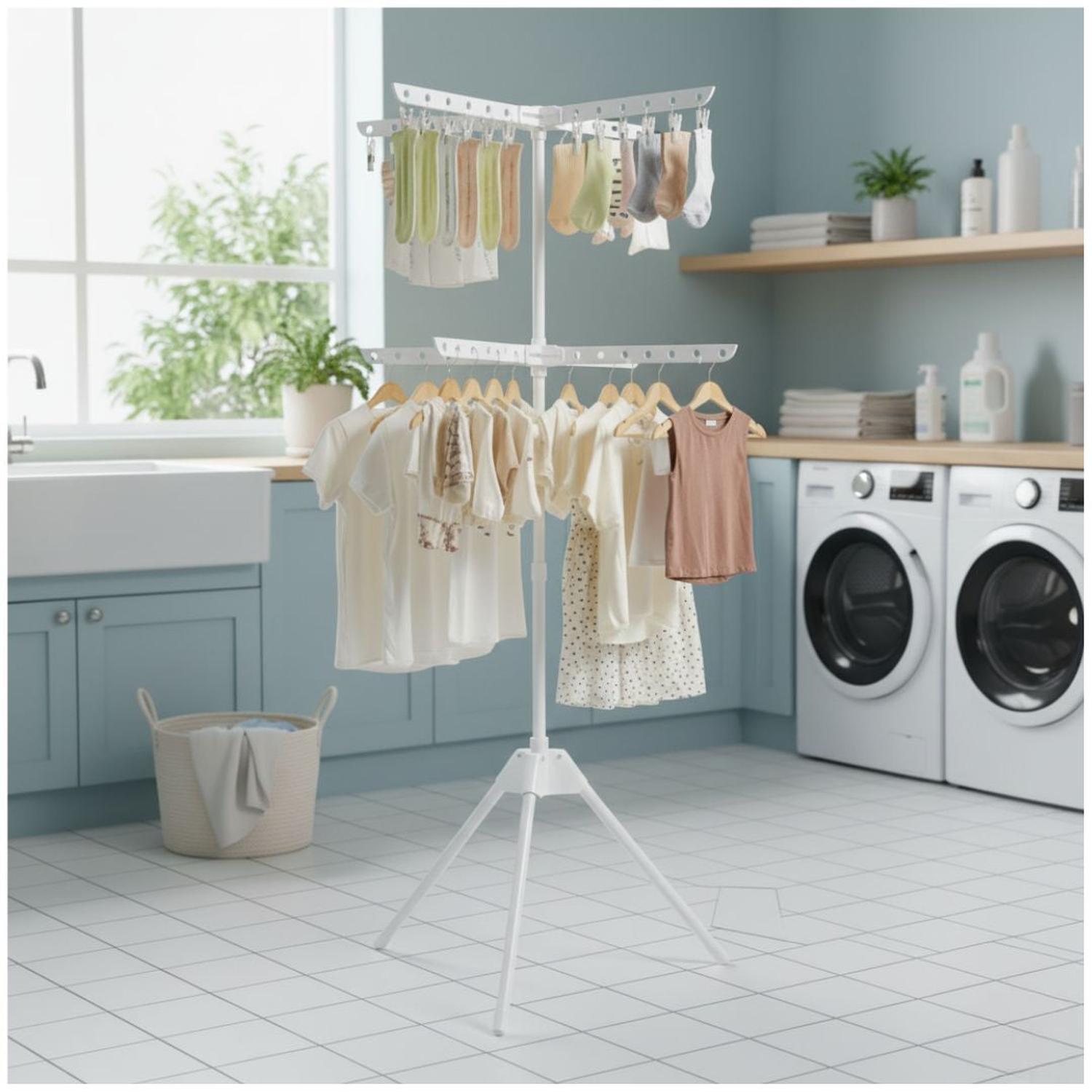 TENDEDERO DE ROPA VERTICAL 2 NIVELES PLEGABLE MULTIFUNCIONAL TAMAÑO M - 1