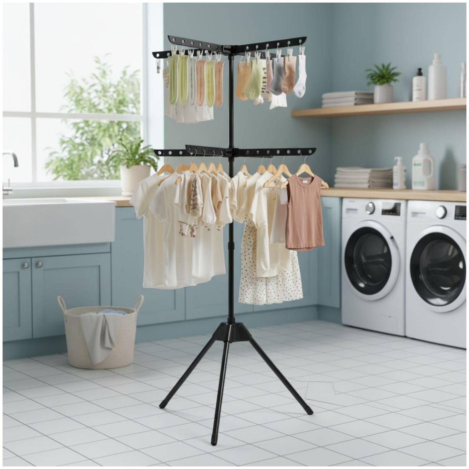 TENDEDERO DE ROPA VERTICAL 2 NIVELES PLEGABLE MULTIFUNCIONAL TAMAÑO M - 1