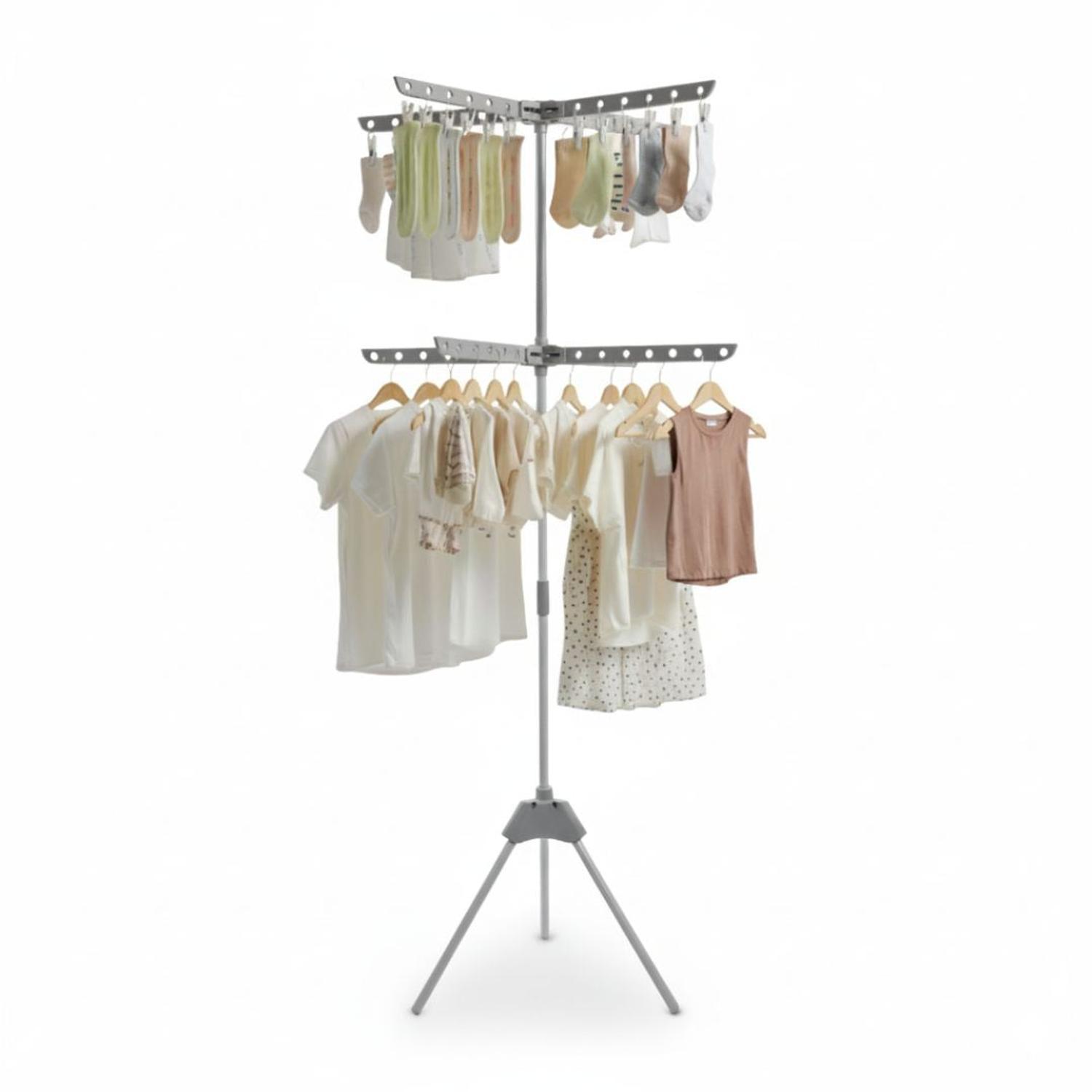 TENDEDERO DE ROPA VERTICAL 2 NIVELES PLEGABLE MULTIFUNCIONAL TAMAÑO M - 2