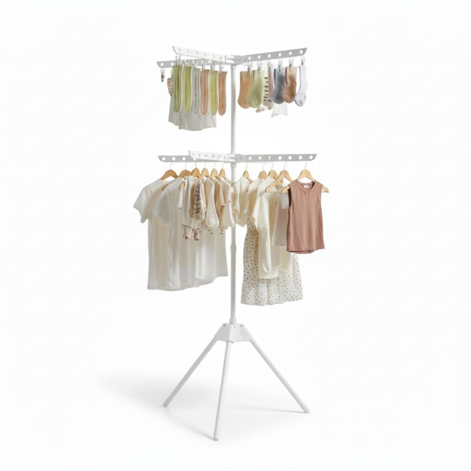 TENDEDERO DE ROPA VERTICAL 2 NIVELES PLEGABLE MULTIFUNCIONAL TAMAÑO M - 2