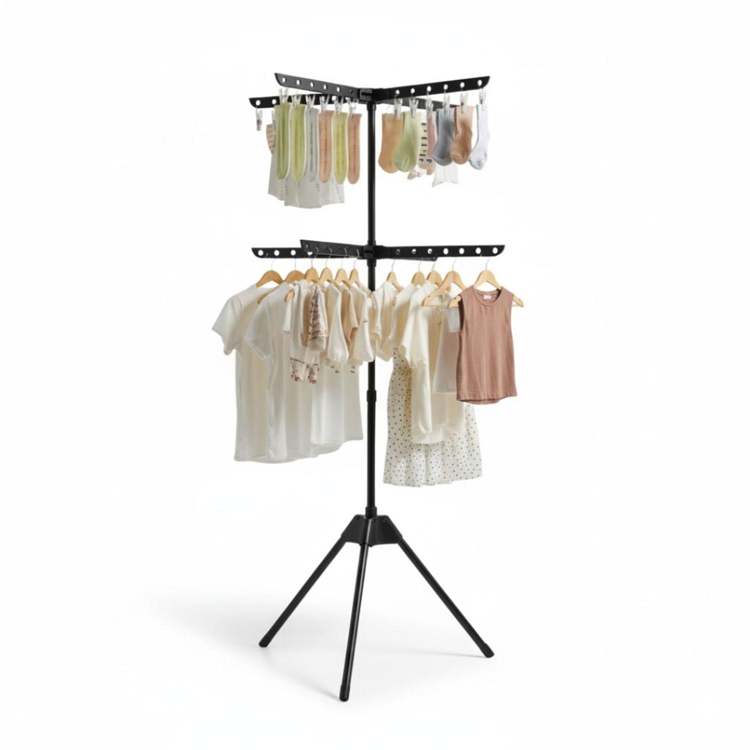TENDEDERO DE ROPA VERTICAL 2 NIVELES PLEGABLE MULTIFUNCIONAL TAMAÑO M - 2