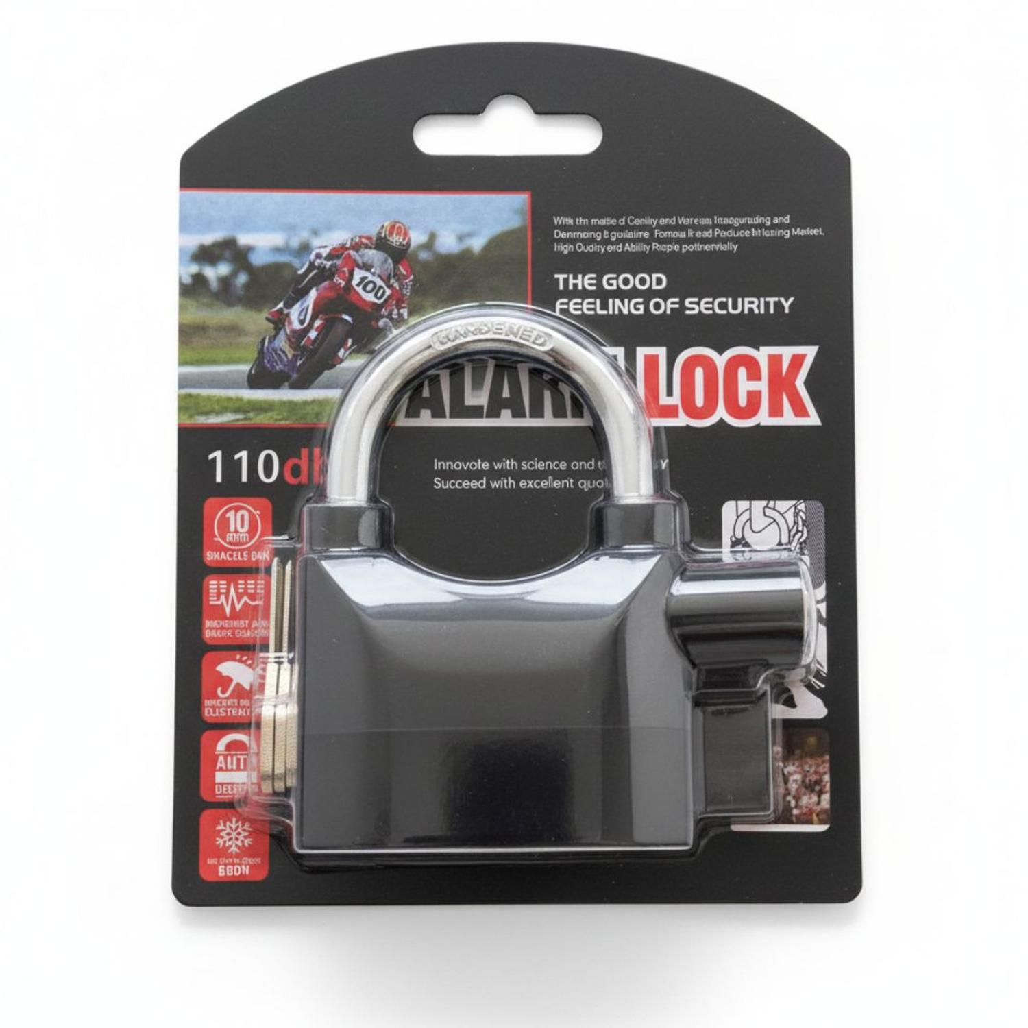 CANDADO DE SEGURIDAD CON ALARMA PARA MOTOS BICICLETAS PUERTAS 110DB - 4