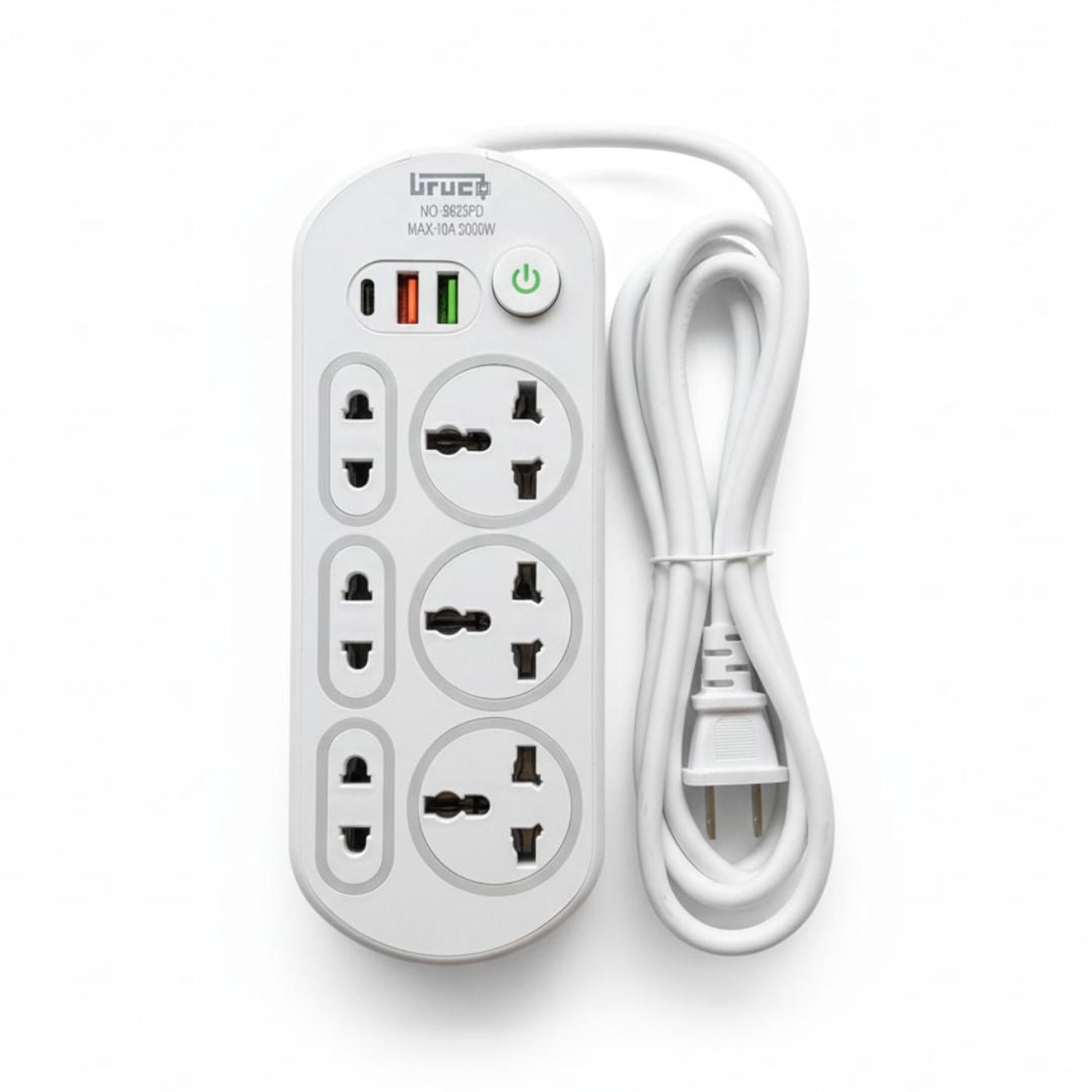 CARGADOR MULTIPUERTO 9 EN 1 EXTENSIÓN ELÉCTRICA 2 PUERTOS USB + 1 TIPO C + 4 TOMACORRIENTES - 1