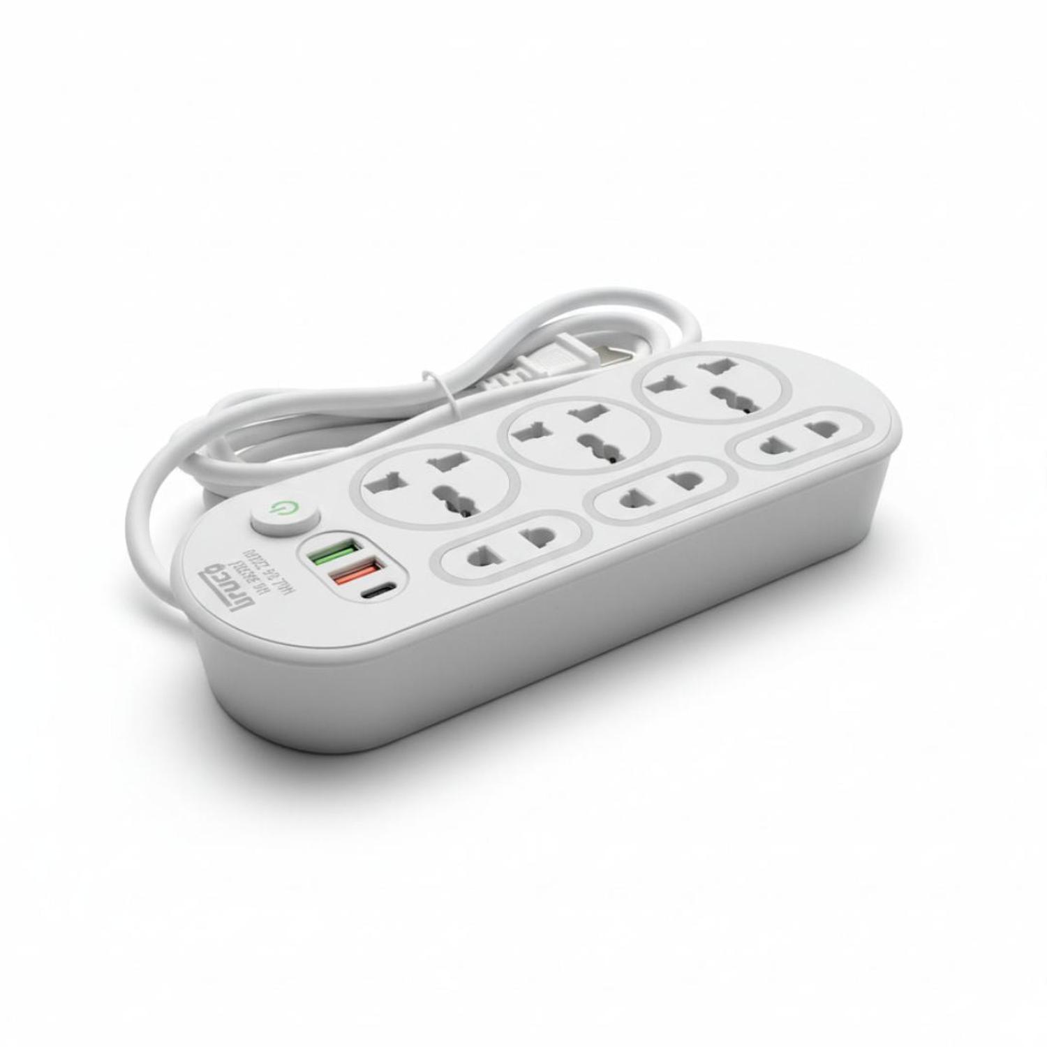CARGADOR MULTIPUERTO 9 EN 1 EXTENSIÓN ELÉCTRICA 2 PUERTOS USB + 1 TIPO C + 4 TOMACORRIENTES - 3
