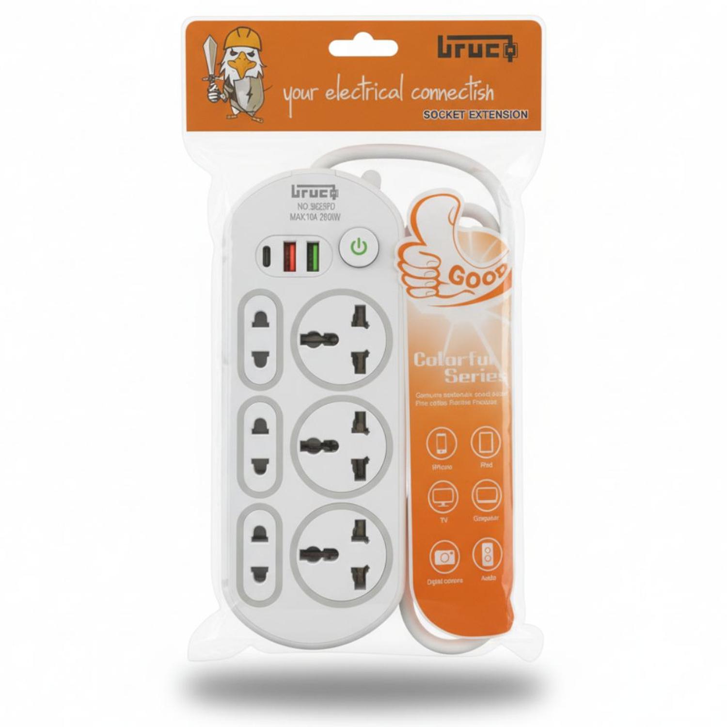 CARGADOR MULTIPUERTO 9 EN 1 EXTENSIÓN ELÉCTRICA 2 PUERTOS USB + 1 TIPO C + 4 TOMACORRIENTES - 4