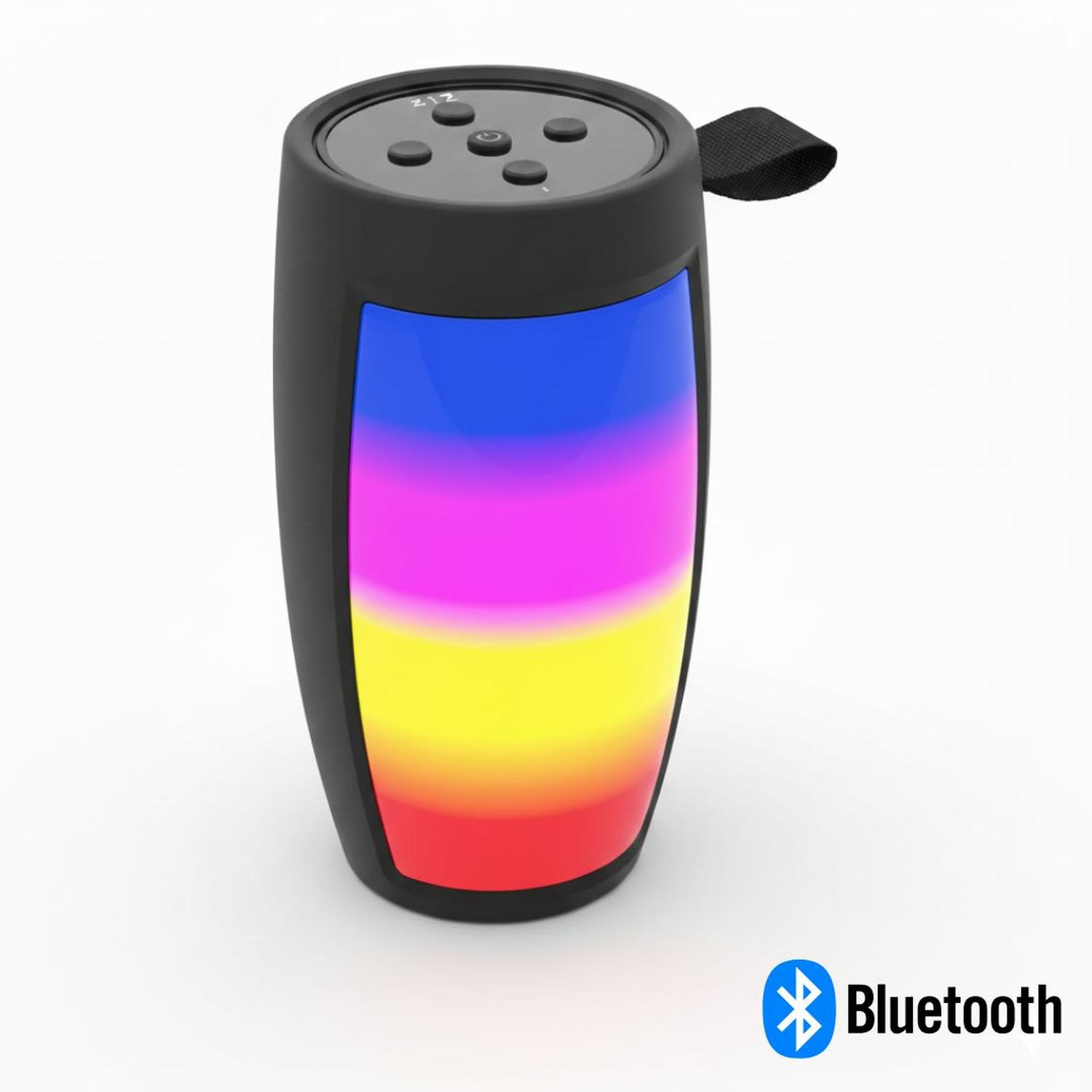 PARLANTE PORTÁTIL BLUETOOTH CON LUZ LED MULTICOLOR USB TARJETA TF Y RADIO FM 1201 - 1