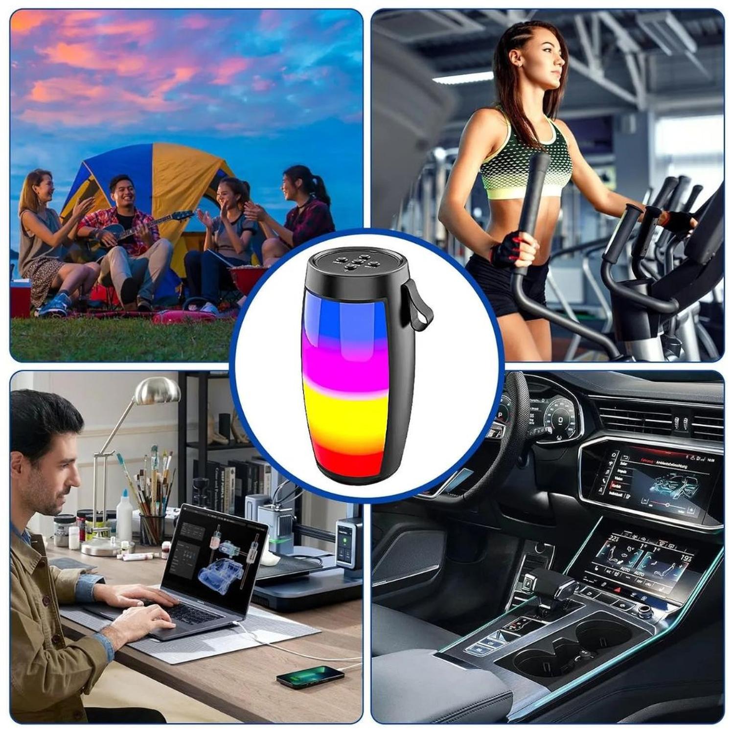 PARLANTE PORTÁTIL BLUETOOTH CON LUZ LED MULTICOLOR USB TARJETA TF Y RADIO FM 1201 - 6