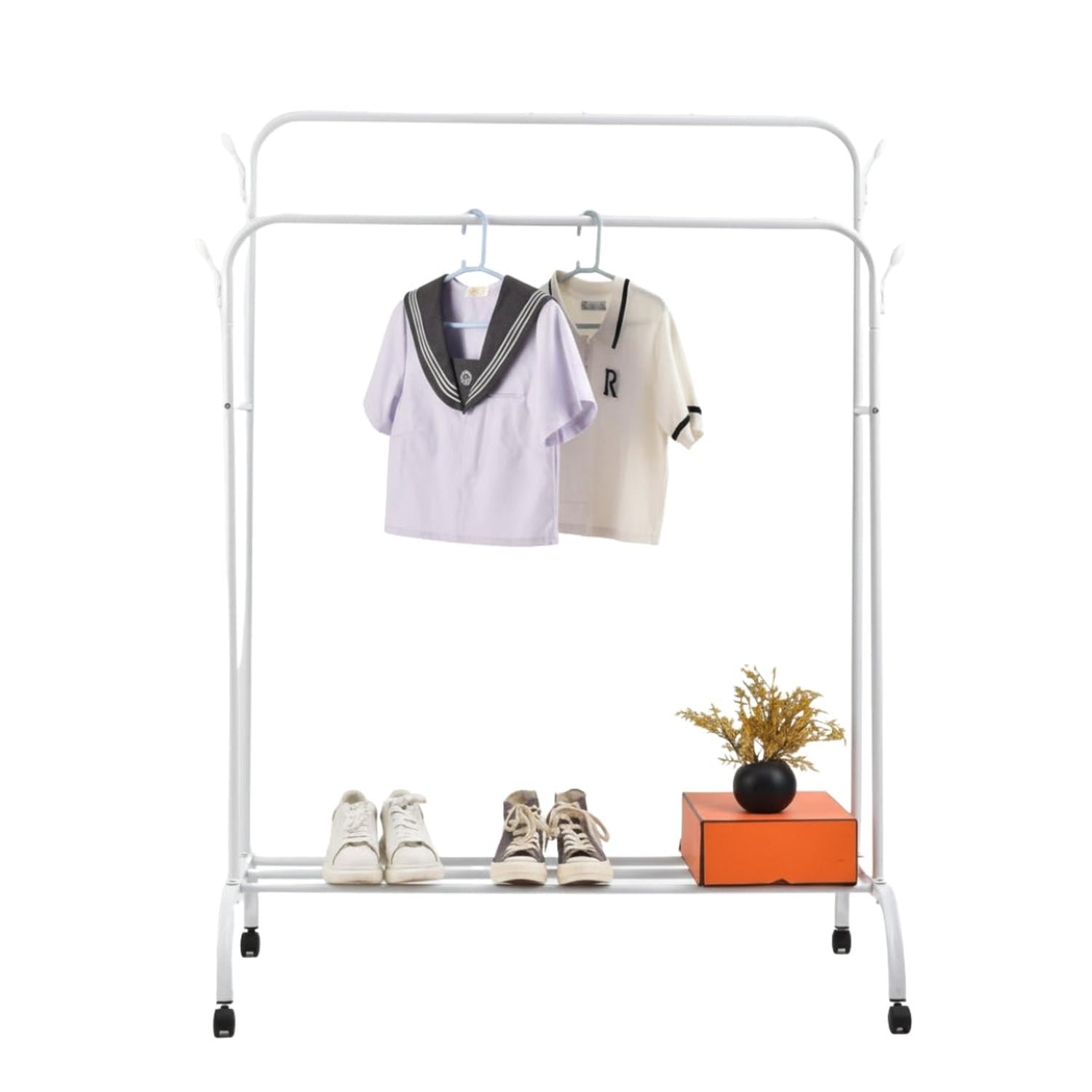 COLGADOR PERCHERO ORGANIZADOR DE ROPA DOBLE BARRA DE METAL CON RUEDAS 150X110X57CM TAMAÑO M - 3