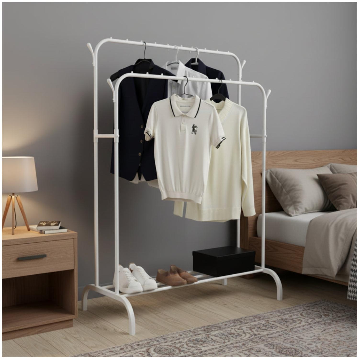 COLGADOR PERCHERO ORGANIZADOR DE ROPA DOBLE BARRA DE METAL 150X110X57CM TAMAÑO M - 1