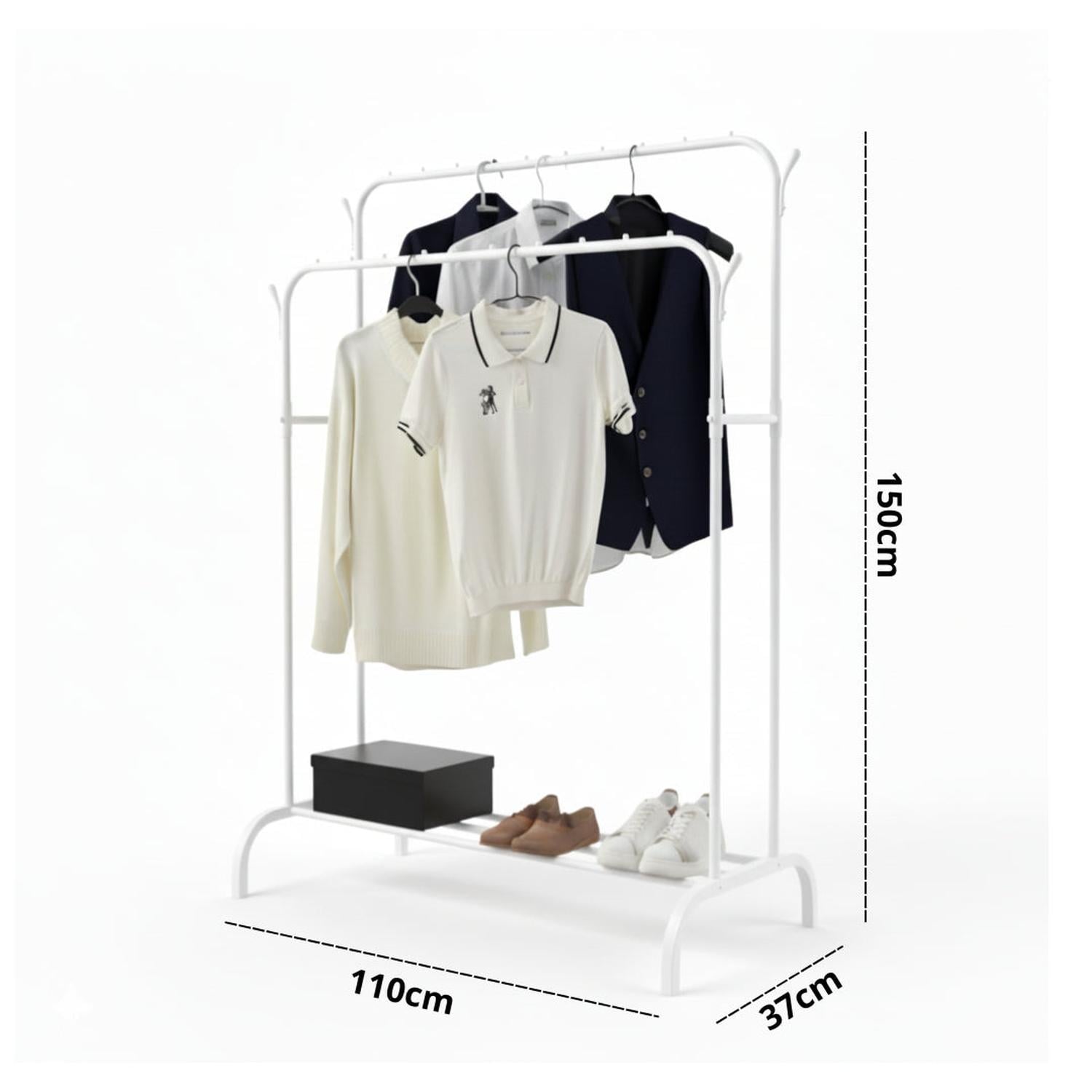 COLGADOR PERCHERO ORGANIZADOR DE ROPA DOBLE BARRA DE METAL 150X110X57CM TAMAÑO M - 3