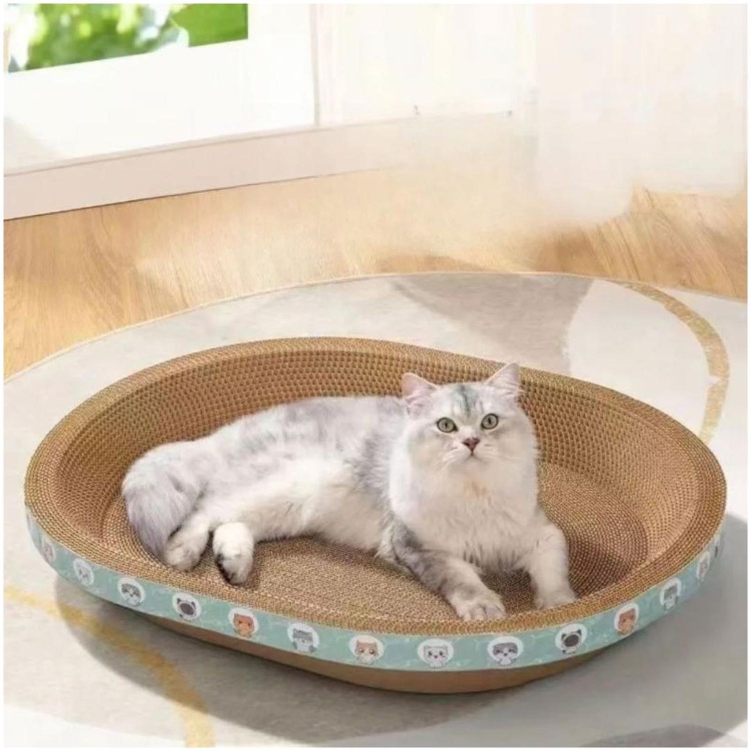 CAMA RASCADOR OVALADO PARA GATO CORRUGADO DE ALTA DENSIDAD 40X60CM - 2