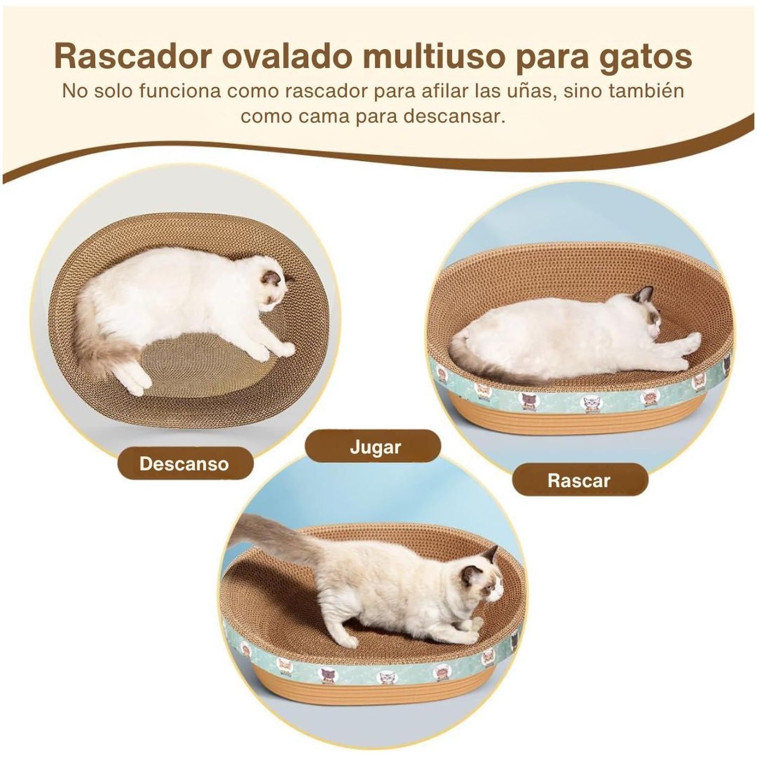 CAMA RASCADOR OVALADO PARA GATO CORRUGADO DE ALTA DENSIDAD 40X60CM - 4