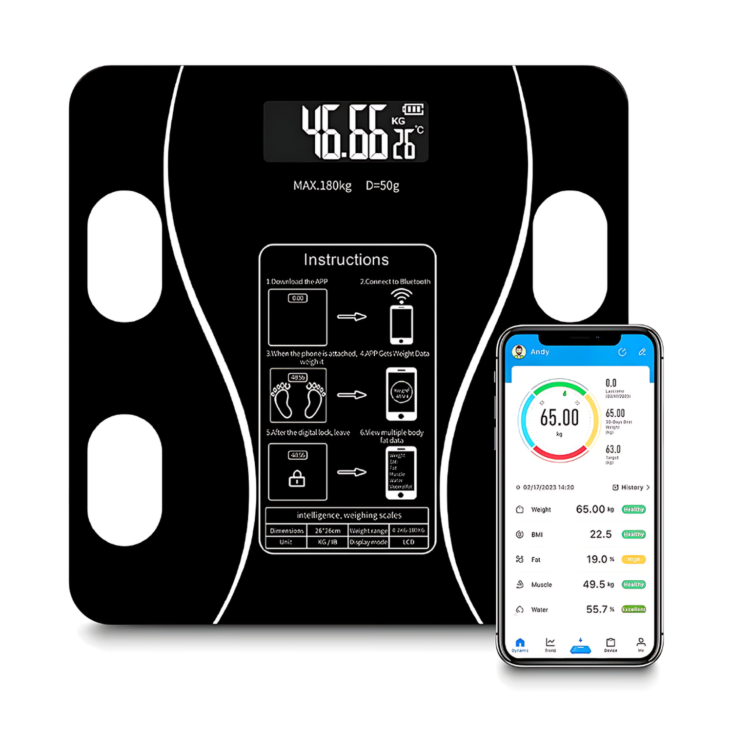 BALANZA DIGITAL BLUETOOTH SMART INTELIGENTE CON APP - 4