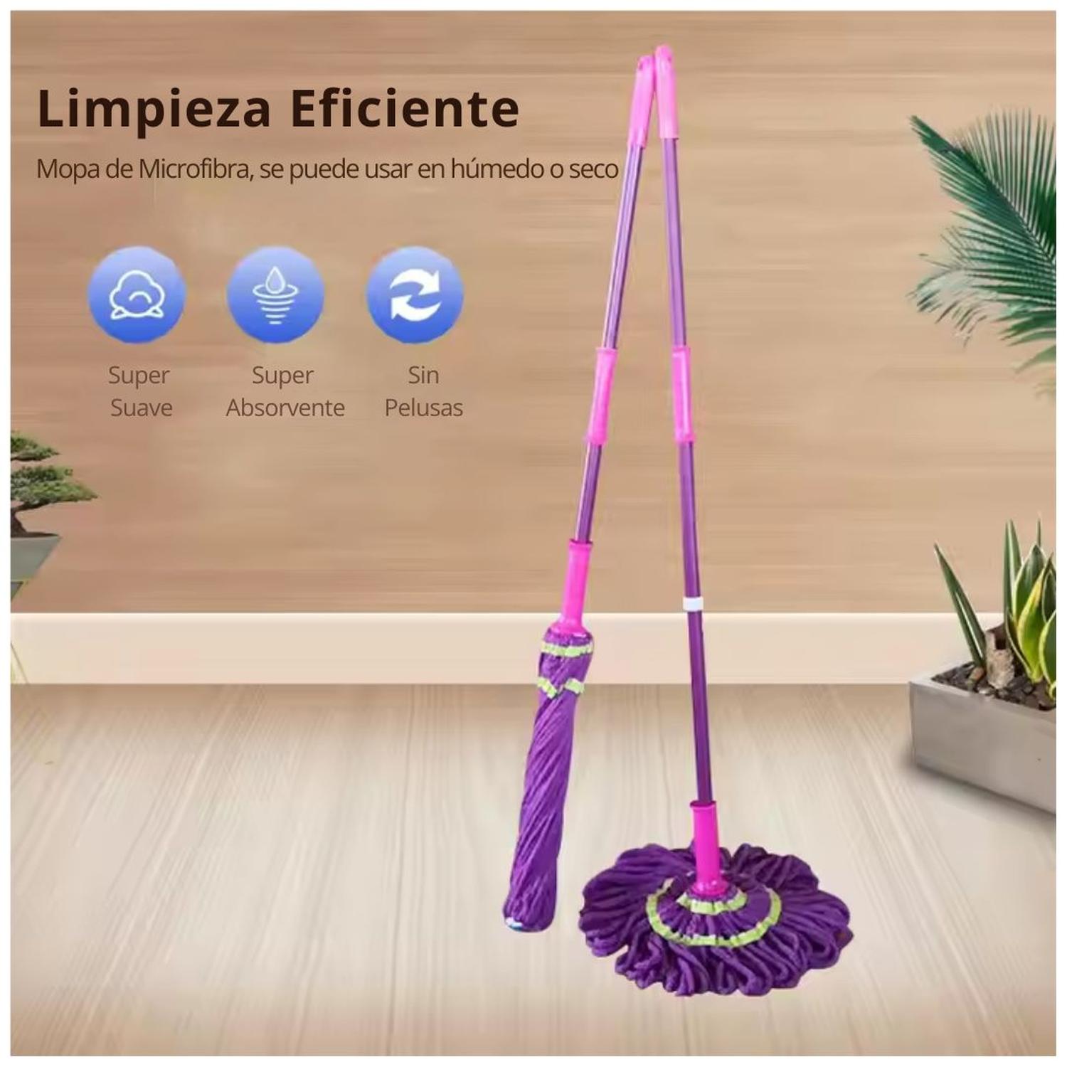 TRAPEADOR MÁGICO GIRATORIO DE MICROFIBRA SECADO RÁPIDO EXPRIME SIN CONTACTO CELESTE TAMAÑO M - 1