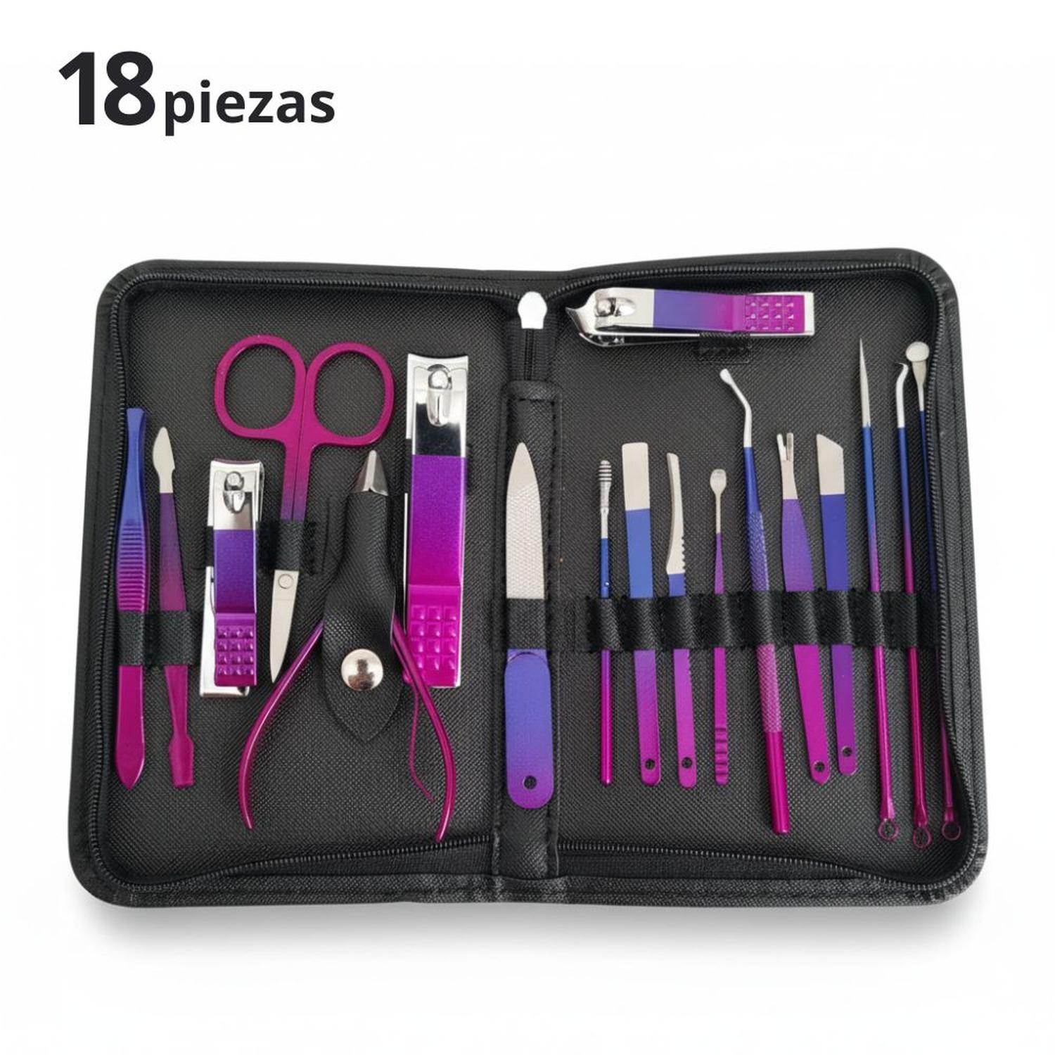 SET MANICURA PEDICURA COMPLETO DE 18 PIEZAS CORTAUÑAS ACERO INOXIDABLE - 1
