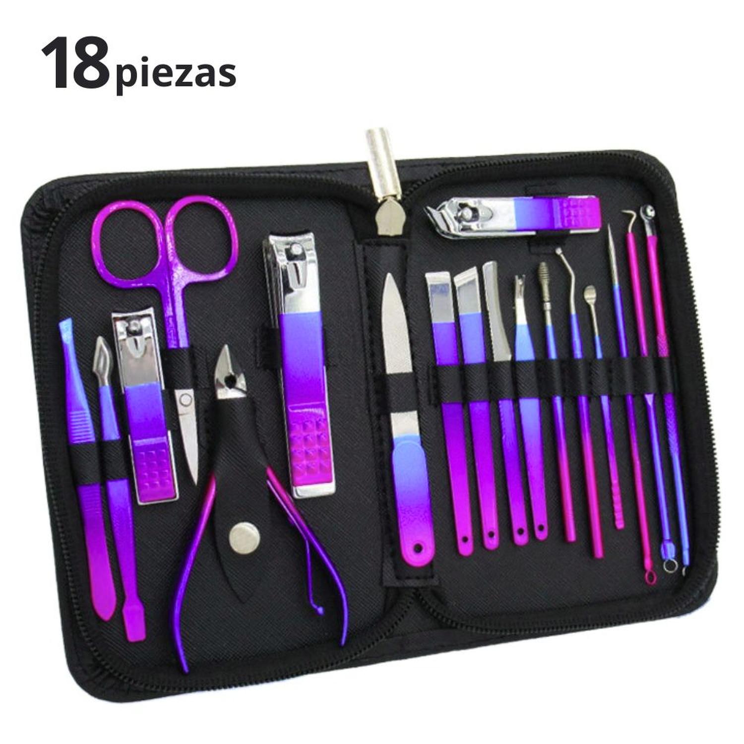 SET MANICURA PEDICURA COMPLETO DE 18 PIEZAS CORTAUÑAS ACERO INOXIDABLE - 2