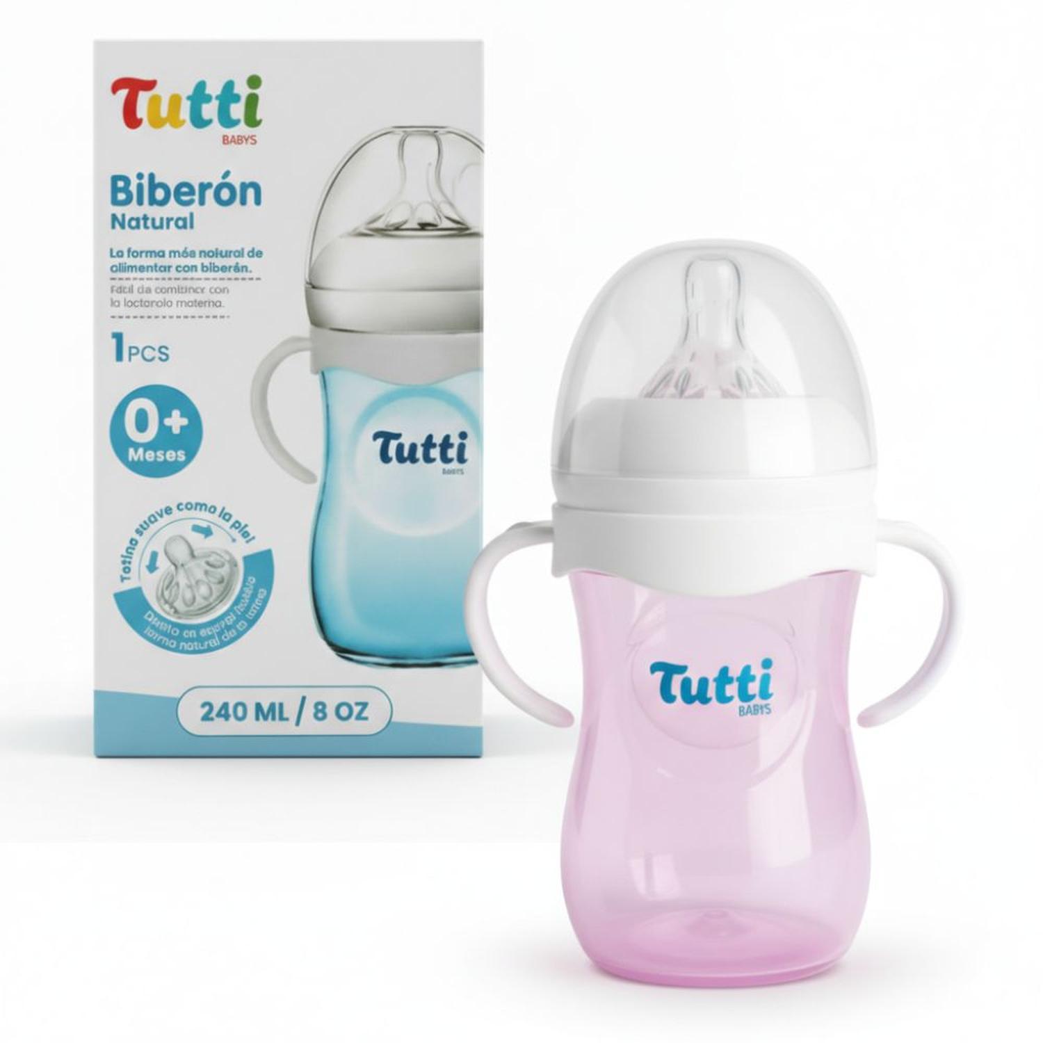BIBERÓN NATURAL TUTTI DE 240 ML 8 OZ TETINA ANCHA ANTICÓLICOS ASA ERGONÓMICA TAMAÑO M - 3