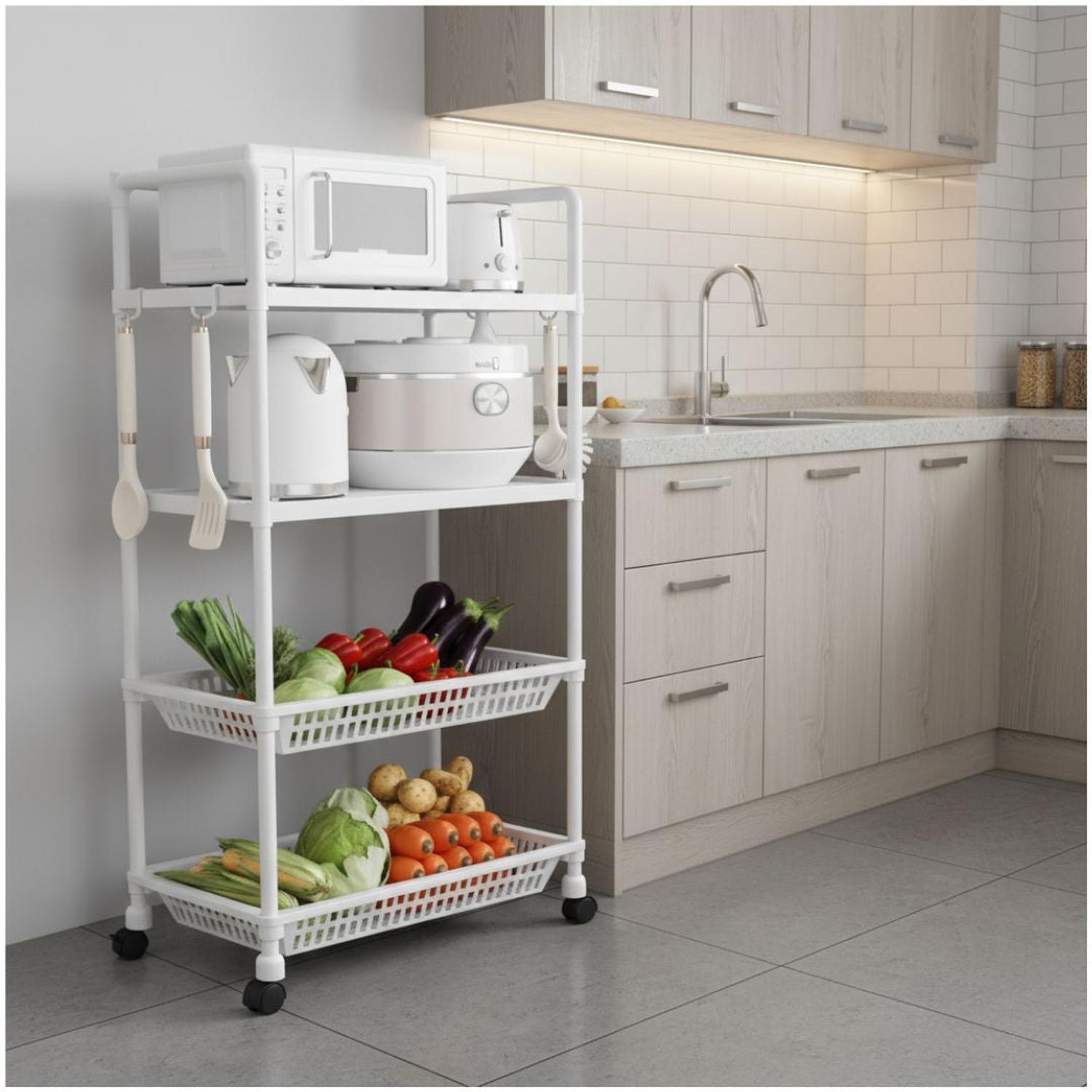 CARRITO ORGANIZADOR DE COCINA MULTIUSOS 4 NIVELES CON RUEDAS 123X49X35CM TAMAÑO M - 1