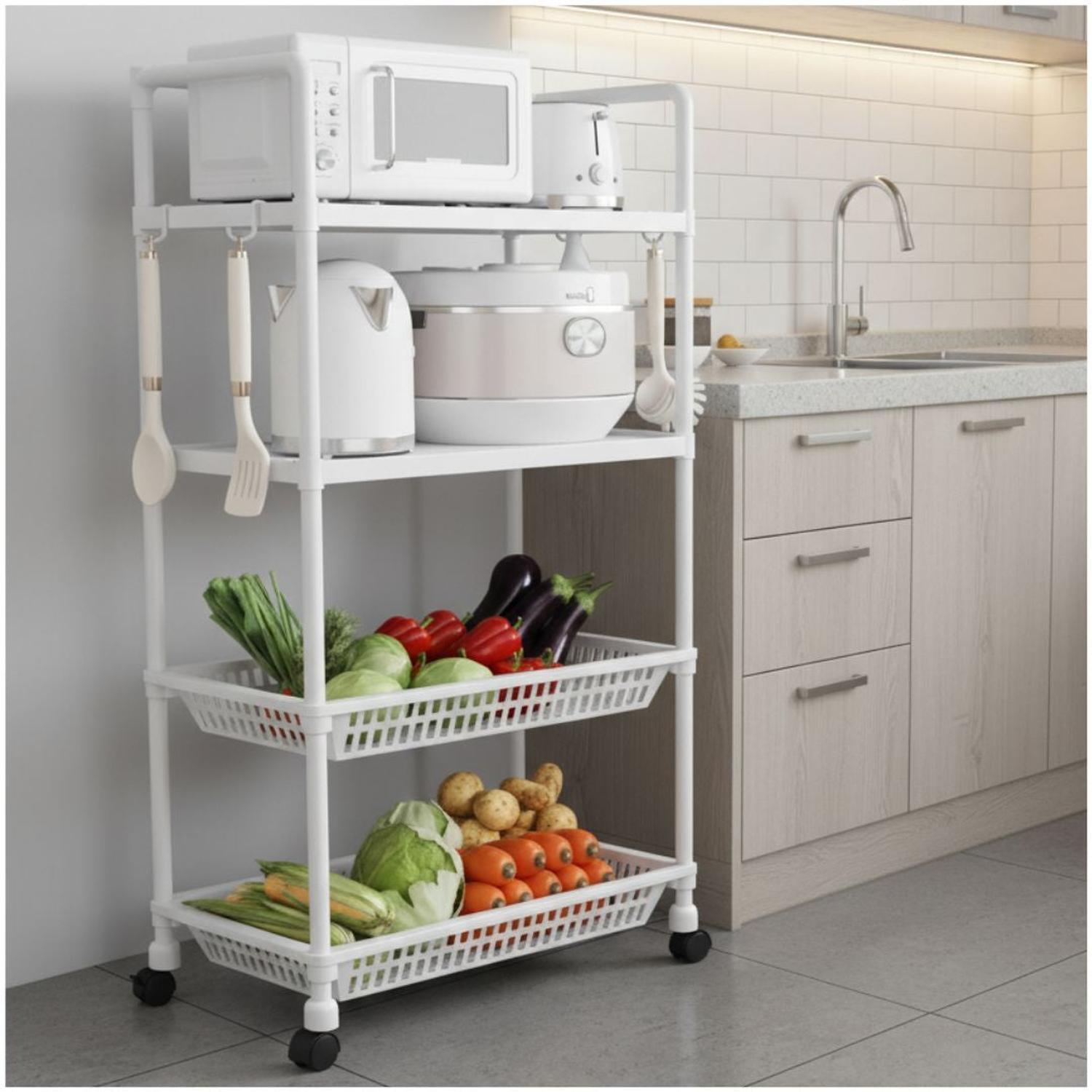 CARRITO ORGANIZADOR DE COCINA MULTIUSOS 4 NIVELES CON RUEDAS 123X49X35CM TAMAÑO M - 2