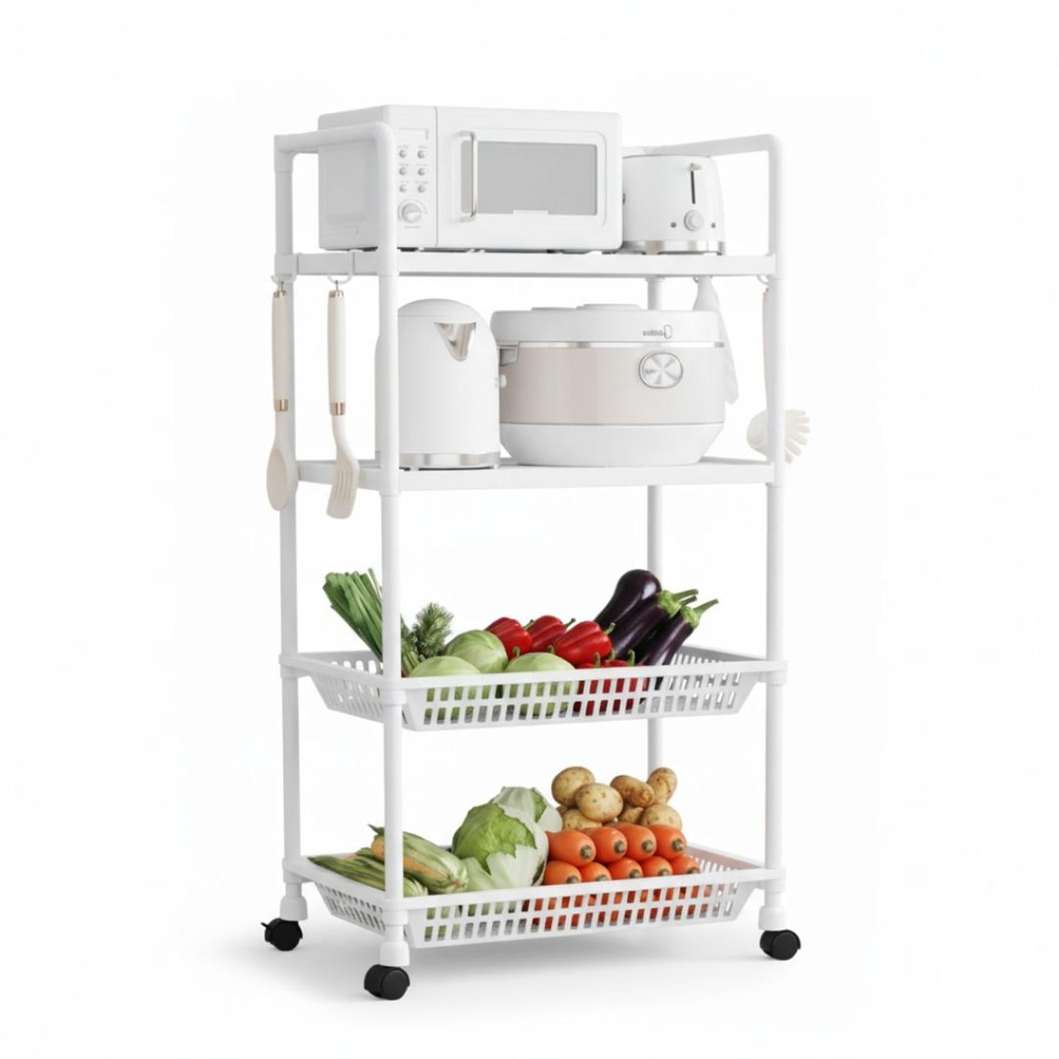 CARRITO ORGANIZADOR DE COCINA MULTIUSOS 4 NIVELES CON RUEDAS 123X49X35CM TAMAÑO M - 3