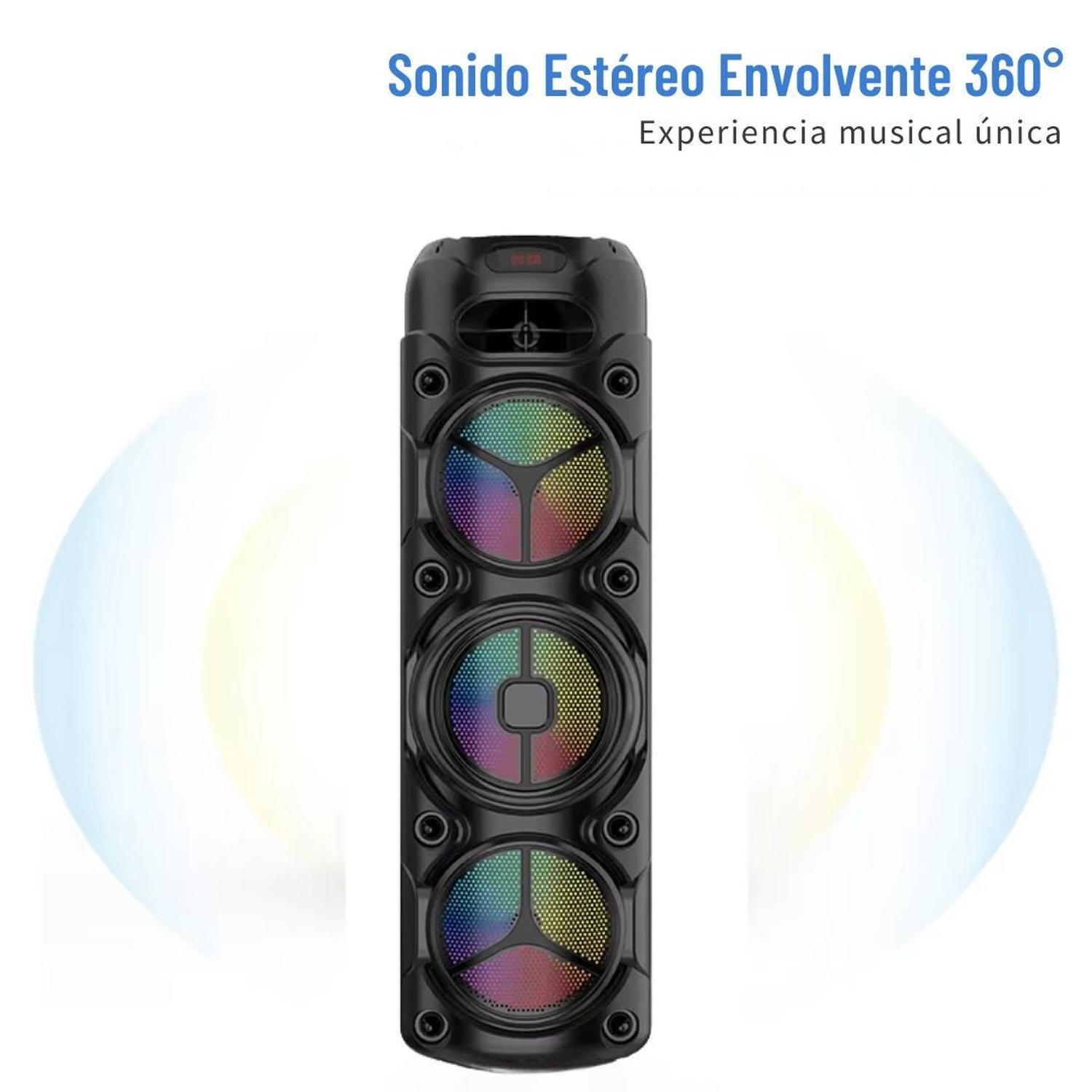PARLANTE BLUETOOTH LUCES LED DE 60W CON TRIPLE PARLANTE DE 8' + MICRÓFONO + CONTROL - 3