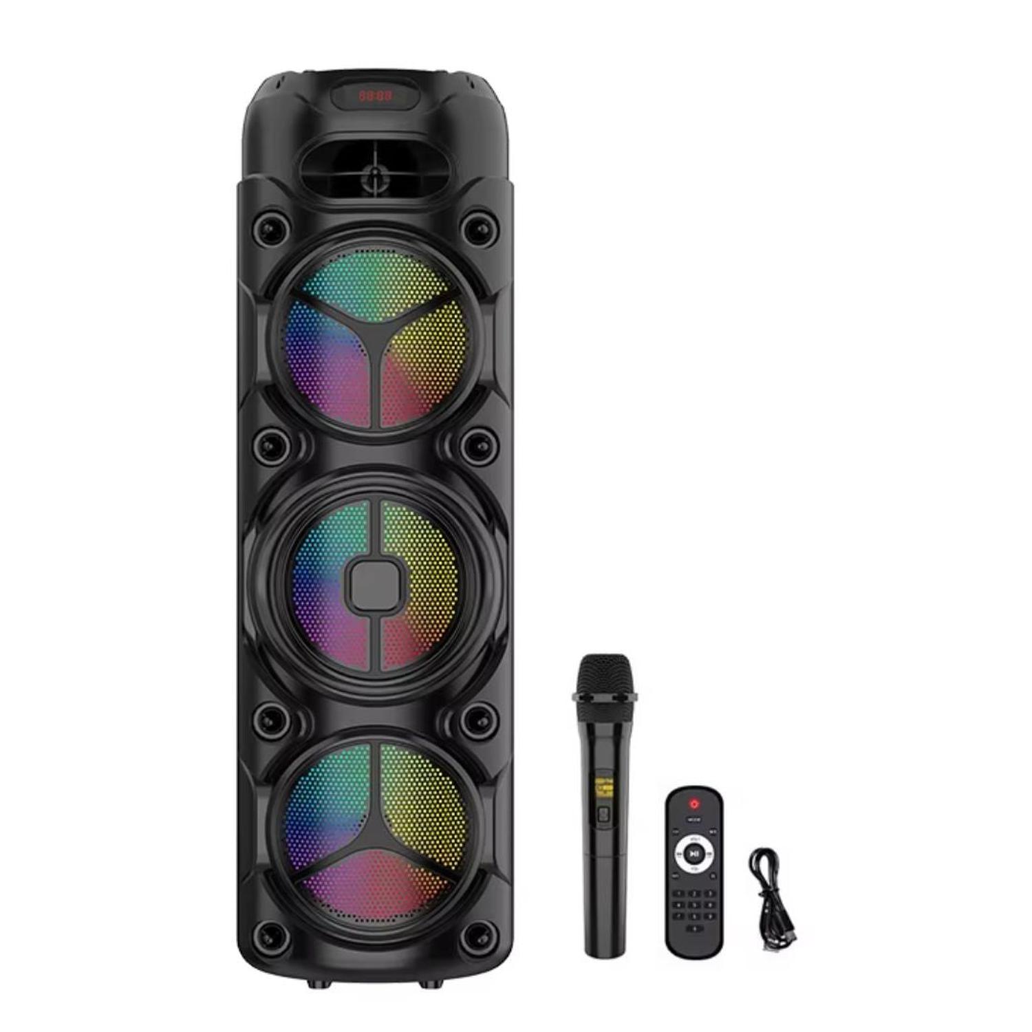 PARLANTE BLUETOOTH LUCES LED DE 60W CON TRIPLE PARLANTE DE 8' + MICRÓFONO + CONTROL - 4
