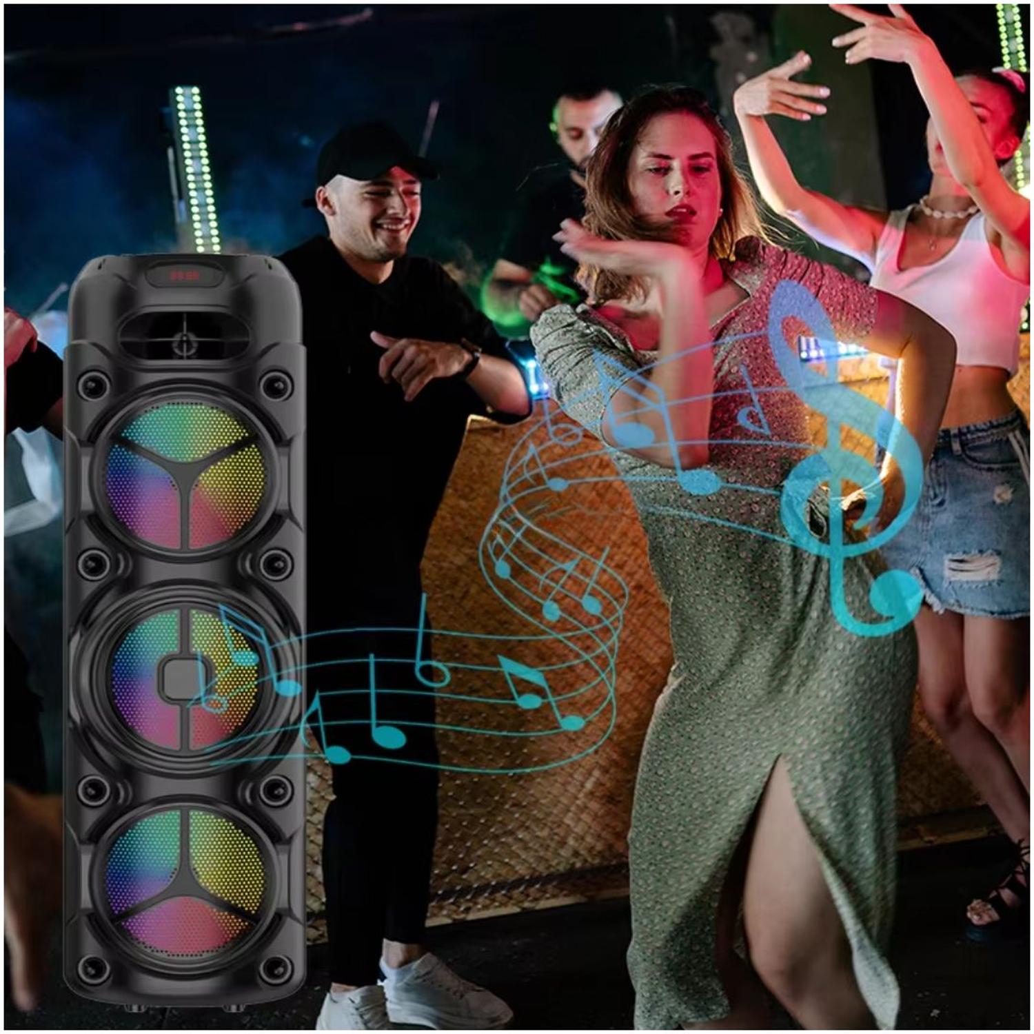 PARLANTE BLUETOOTH LUCES LED DE 60W CON TRIPLE PARLANTE DE 8' + MICRÓFONO + CONTROL - 5