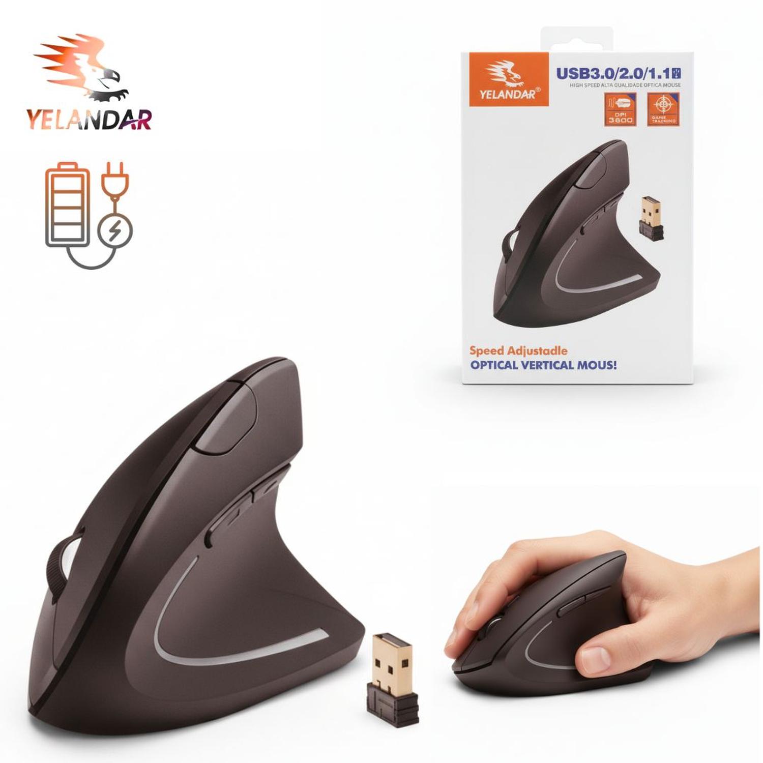 MOUSE VERTICAL ERGONÓMICO D5 INALÁMBRICO RECARGABLE CONECTIVIDAD USB 3.0 DPI 3600 - 1